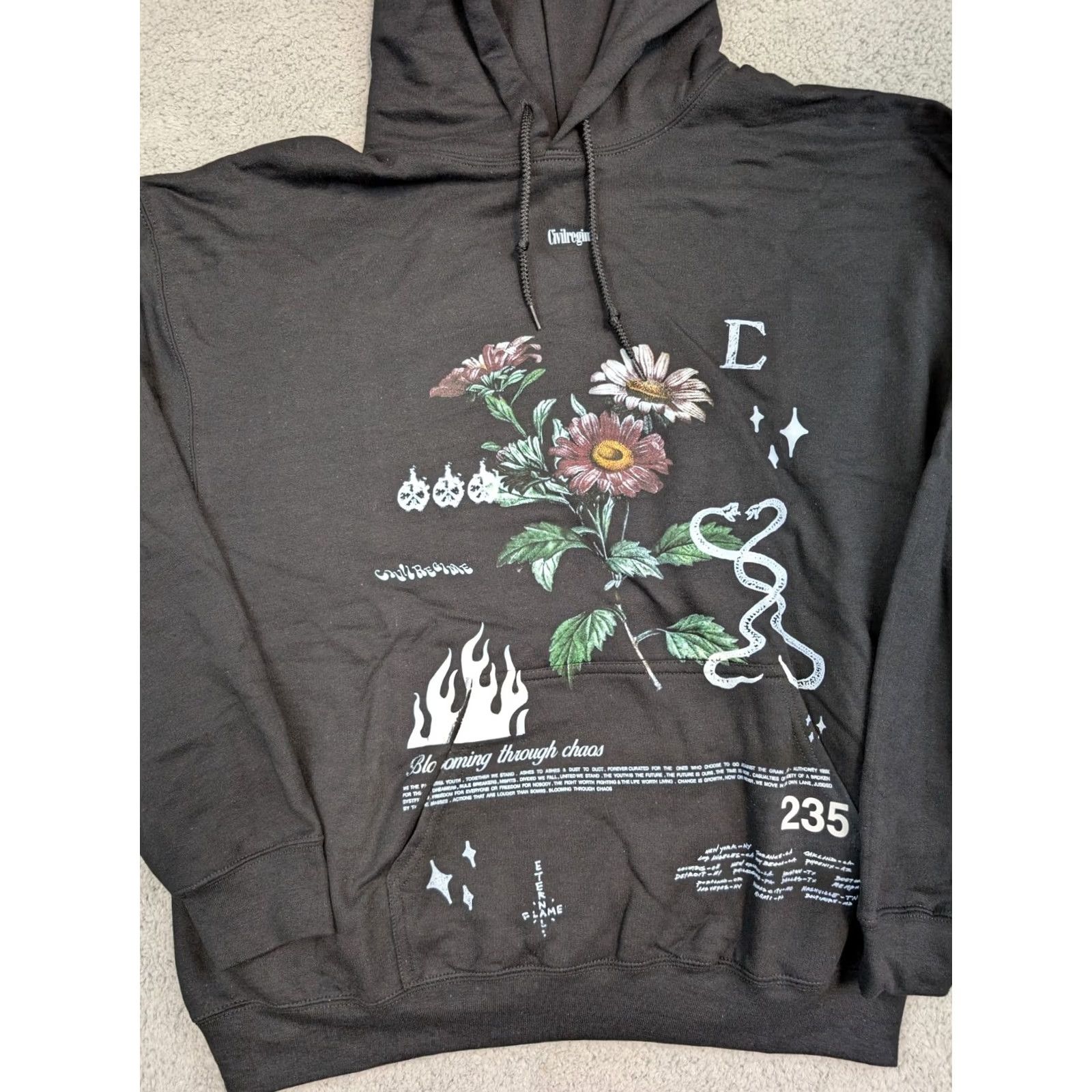 Vintage Civil Regime Hoodie Mens Large Black Floral Limited Edition #235/500 Pullover Crew Neck Pockets All Seasons Knit Cotton Blend Polyester Baggy? Size US L / EU 52-54 / 3 - 2 Thumbnail
