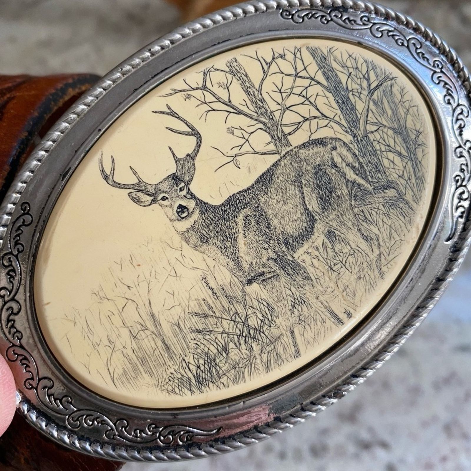 Vintage Vintage BARLOW USA Deer Stag Silver Tone Belt Buckle 38-43” Size 38 - 12 Thumbnail