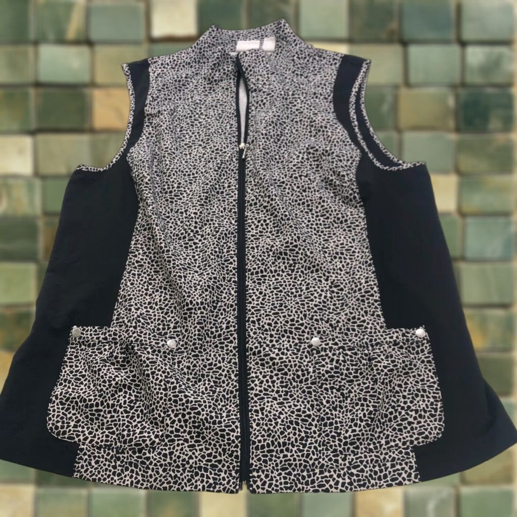 Vintage VINTAGE Weekends By Chico's 2 MINT Black Womens Full Zip Cheetah All Over Print Vest Size XS / US 0-2 / IT 36-38 - 1 Thumbnail