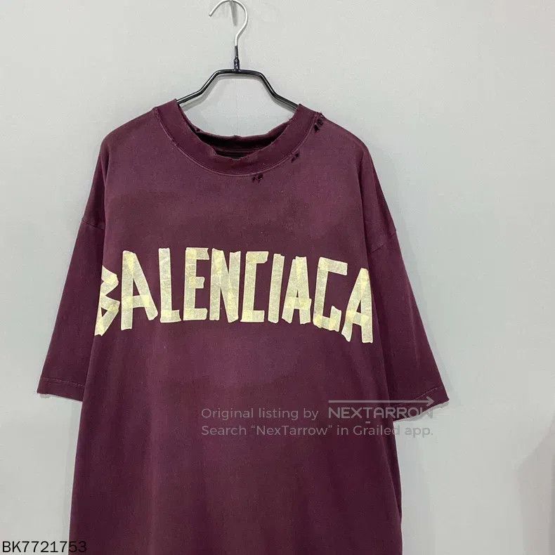 Balenciaga Balenciaga Wine Red Tape Short Sleeve Size US M / EU 48-50 / 2 - 2 Thumbnail
