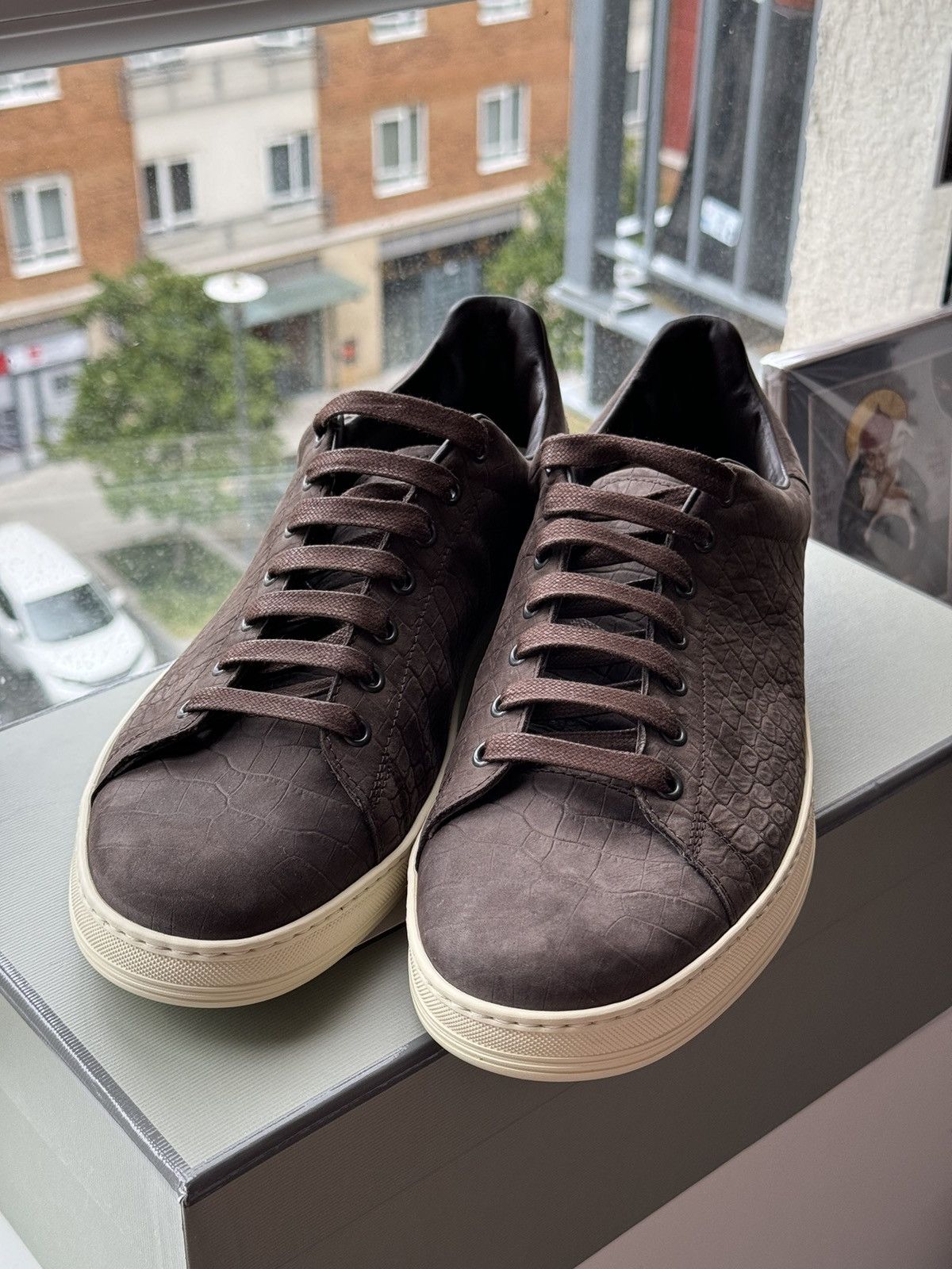 Tom Ford TOM FORD Brown Stamped Croc Nubuck Warwick Sneakers Size US 10 / EU 43 - 1 Thumbnail
