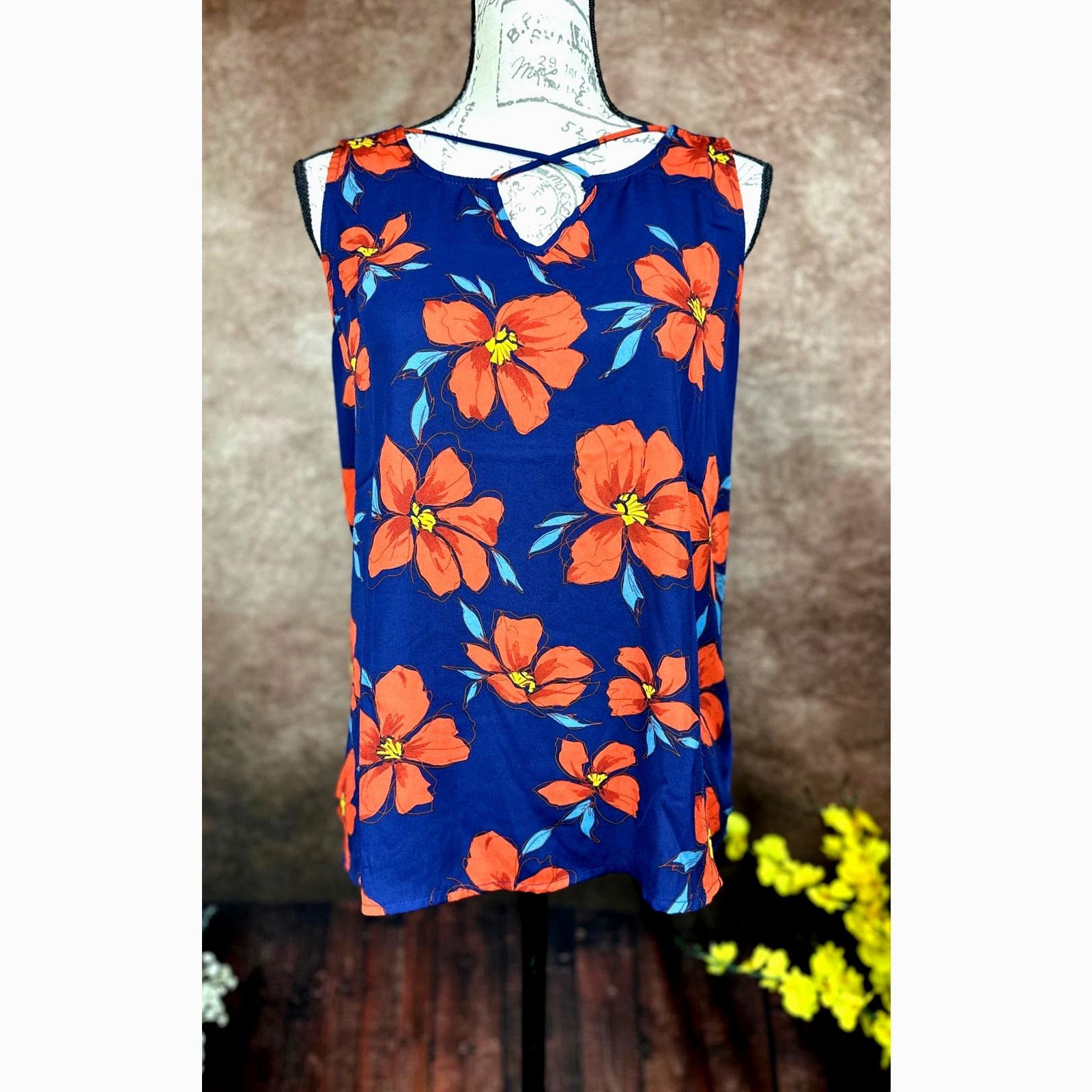 Other Fortune + Ivy Kason Split Neck Sleeveless Blouse Blue Red L Size L / US 10 / IT 46 - 5 Thumbnail