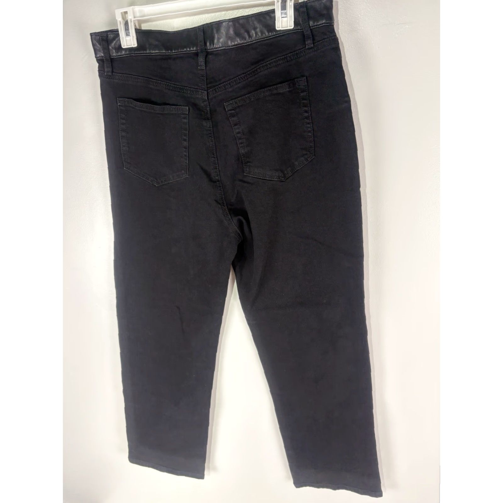 Loft VINTAGE The Loft Women's Dark Wash Faux Leather Trim Hi-Rise Straight Jeans Size 10 Fall 90s Punk Grunge Size ONE SIZE - 4 Thumbnail