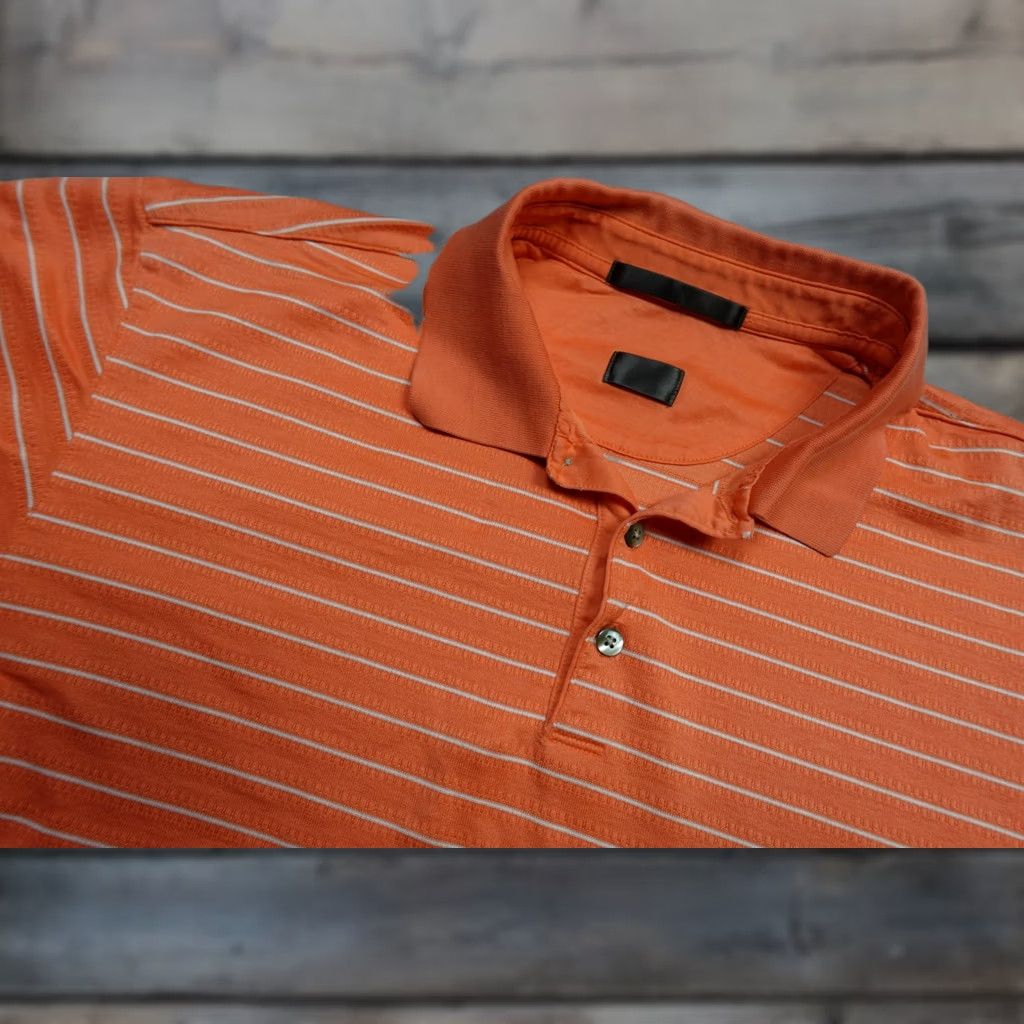 Nike Vintage Nike Tiger Wood Collection Polo Mens Large Orange Striped Knit Cotton Golf Shirt Size US L / EU 52-54 / 3 - 1 Thumbnail