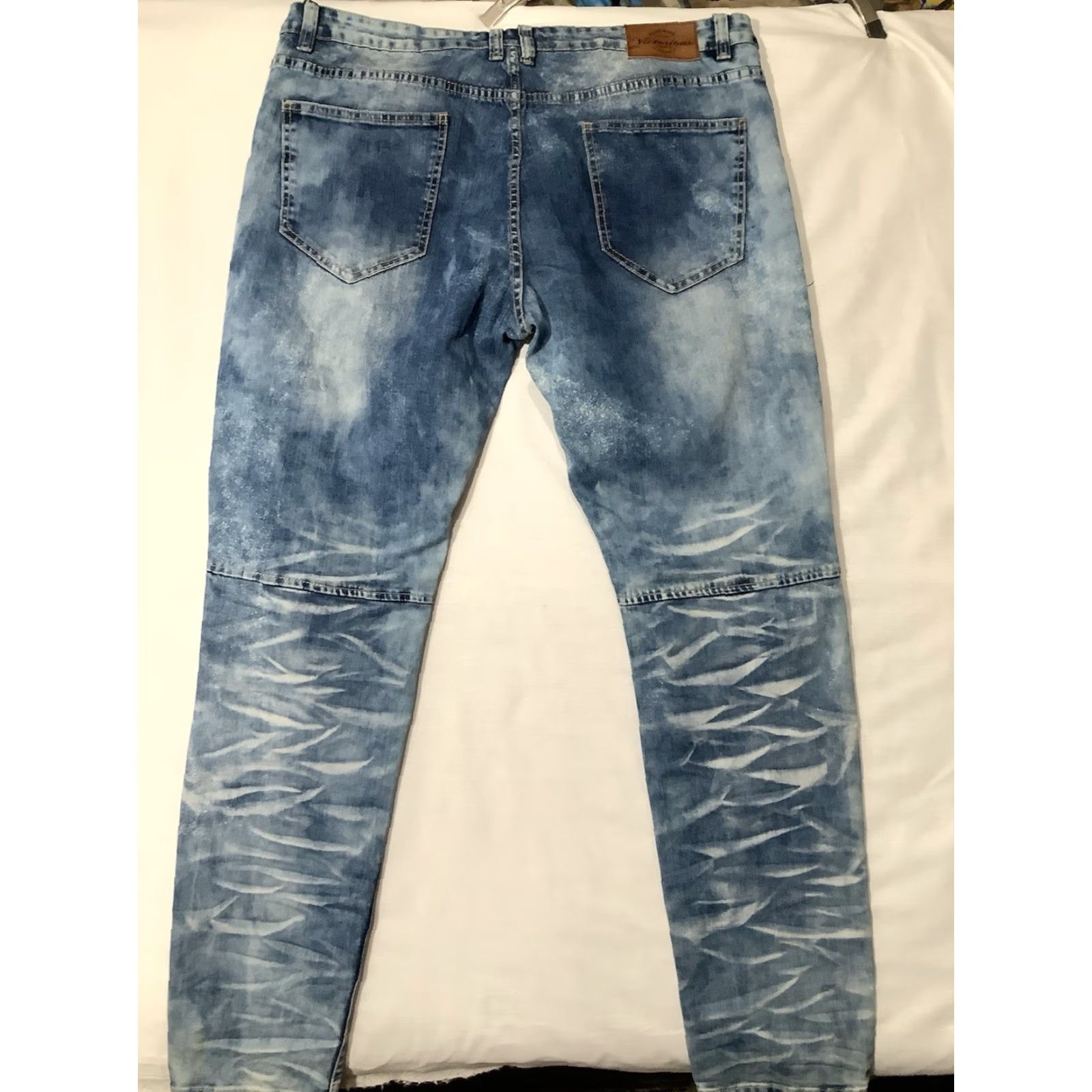 Denime VICTORIOUS Jeans Blue 38X32 Men Biker Denim Tapered Scrunched Moto 5-Pocket Design Jeans Men Accessories? Size US 38 / EU 54 - 5 Thumbnail