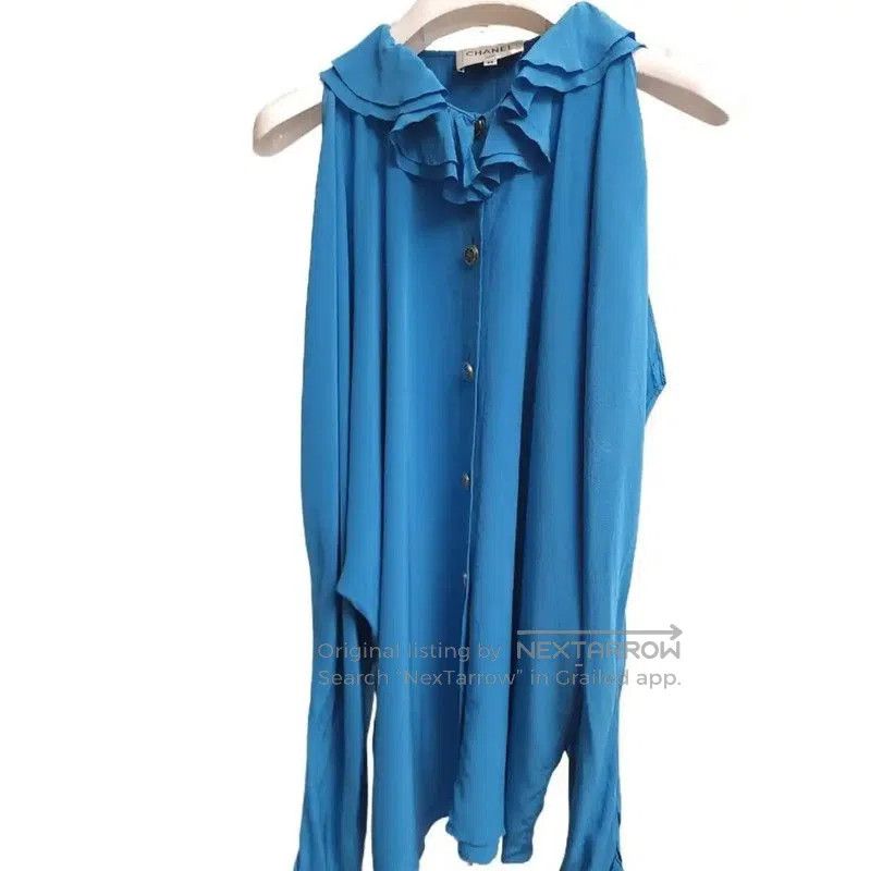 Chanel Chanel Blue Silk Cold Shoulder Blouse . Size M / US 6-8 / IT 42-44 - 3 Thumbnail
