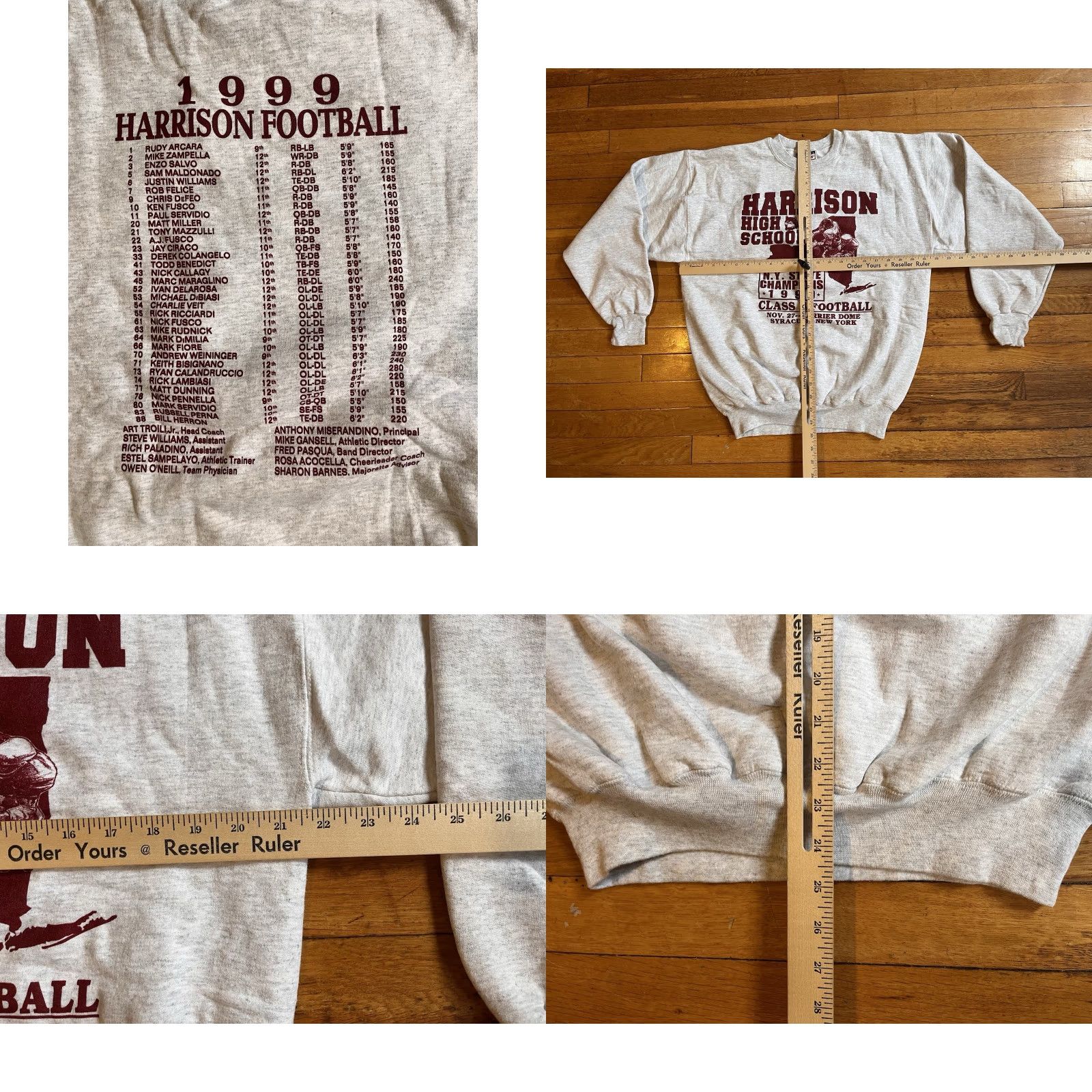 Hanes VINTAGE Hanes Sweatshirt Men’s M Grey 1999 NY Football Champions Harrison High School 90s Graphic Print Pullover Crew Neck Size US M / EU 48-50 / 2 - 8 Thumbnail