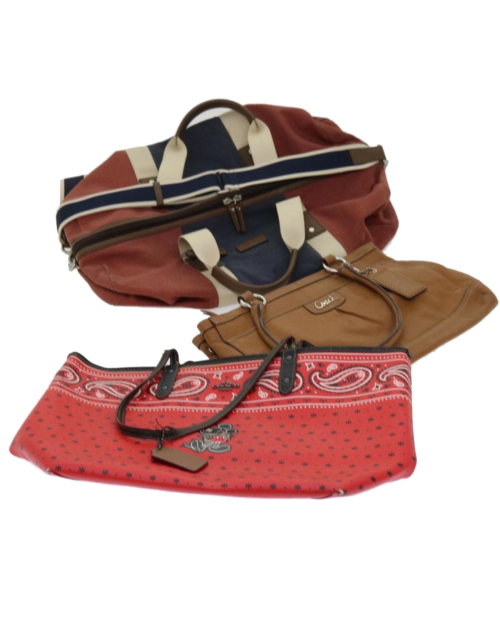 image of Coach Red Brown Leather Canvas Shoulder Bag Set, Women's