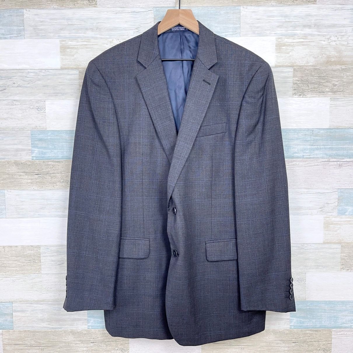 Nautica Nautica Wool Windowpane Suit Gray Two Button Mens 42L 36W Size 42L - 2 Thumbnail
