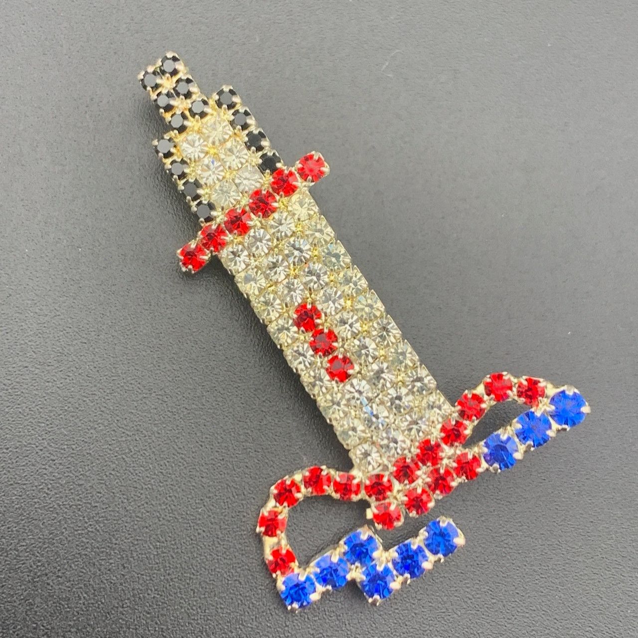 Vintage Vintage Red Blue Rhinestone Lighthouse Candle Brooch 2" Size ONE SIZE - 4 Thumbnail