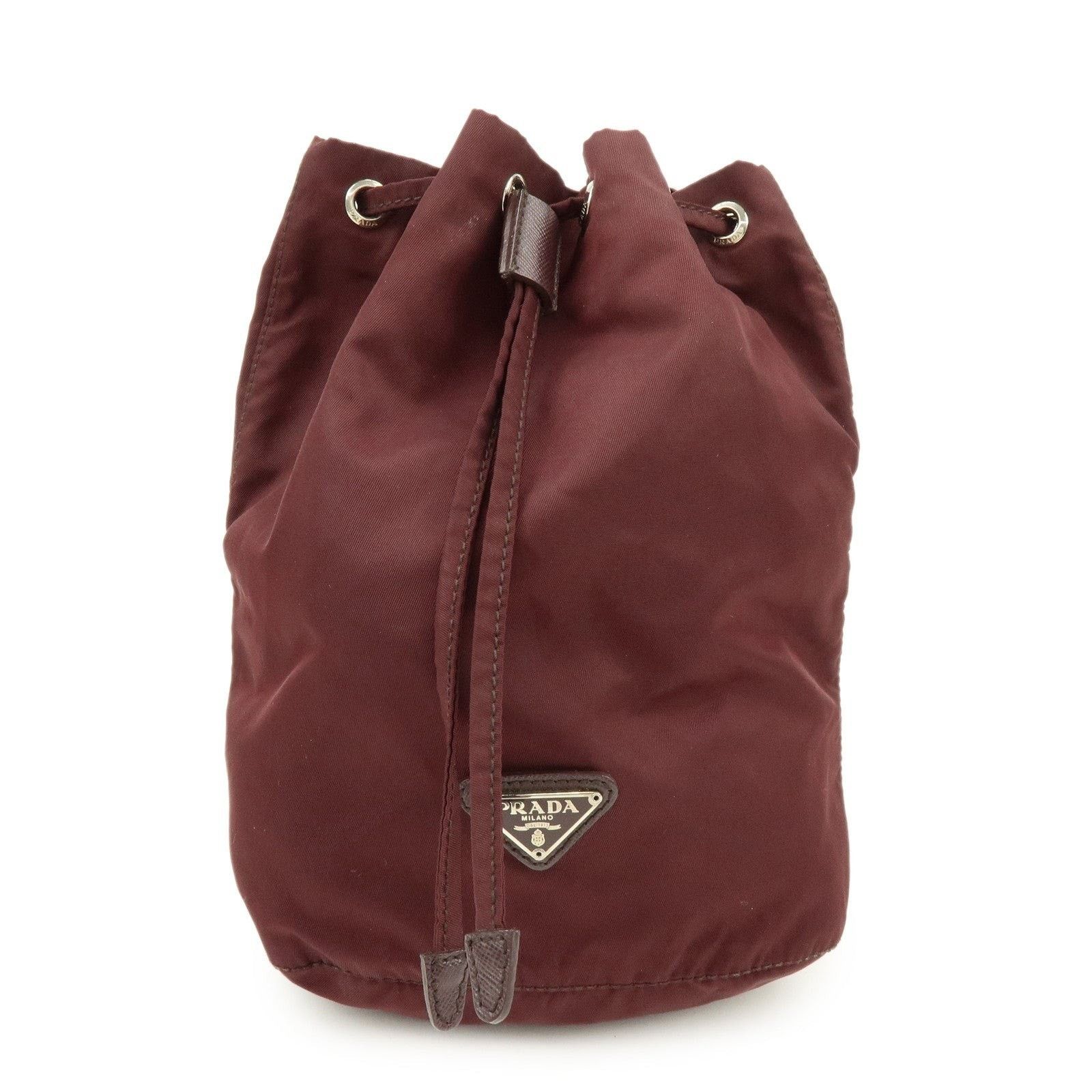 Prada Prada Triangle Logo Nylon Drawstring Pouch Burgundy Size ONE SIZE - 1 Thumbnail
