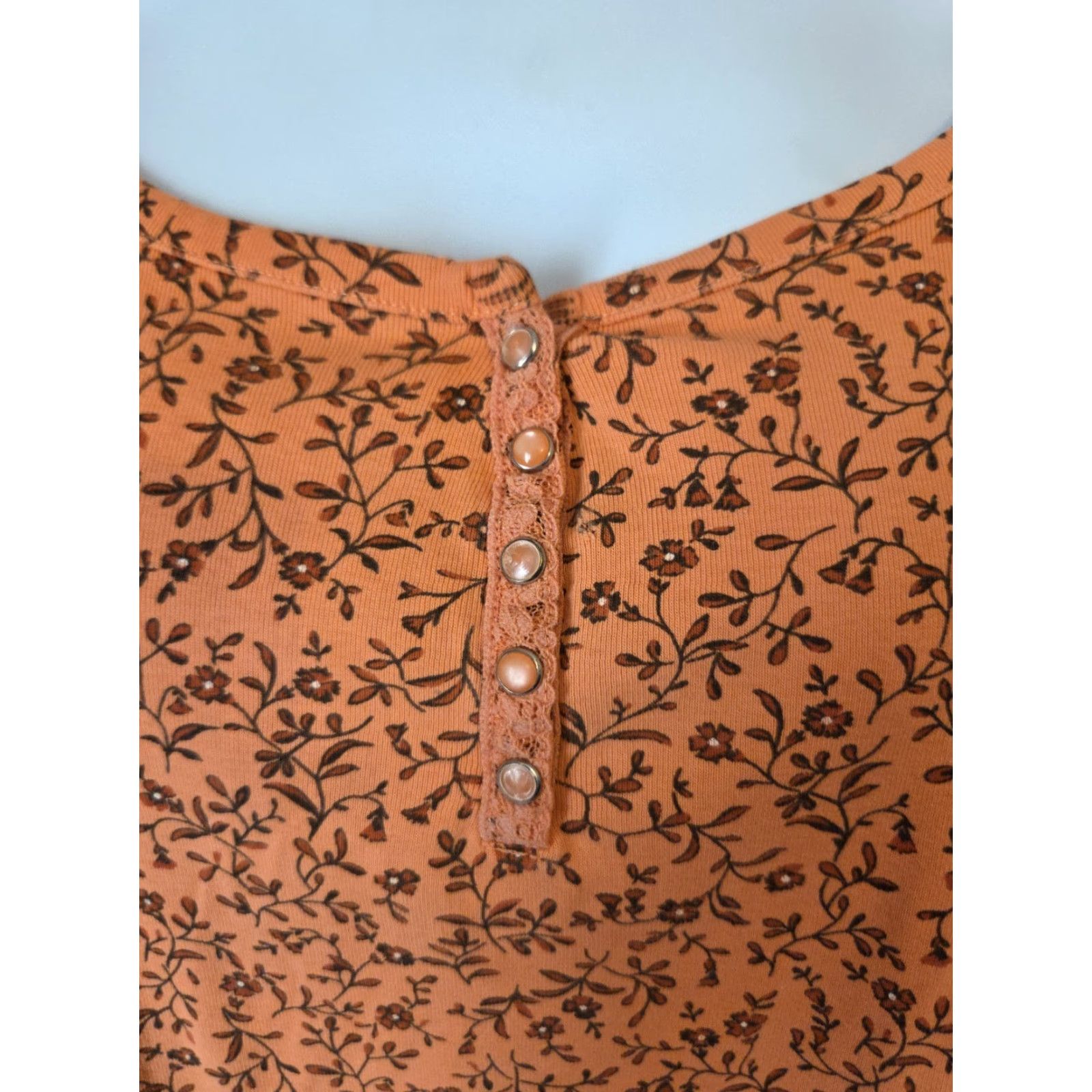 Vintage VINTAGE Fashion Bug Shirt Adults 26/28 Orange Floral Short Sleeve Casual Ruffle Trim Size 4XL / US 24-26 - 2 Thumbnail