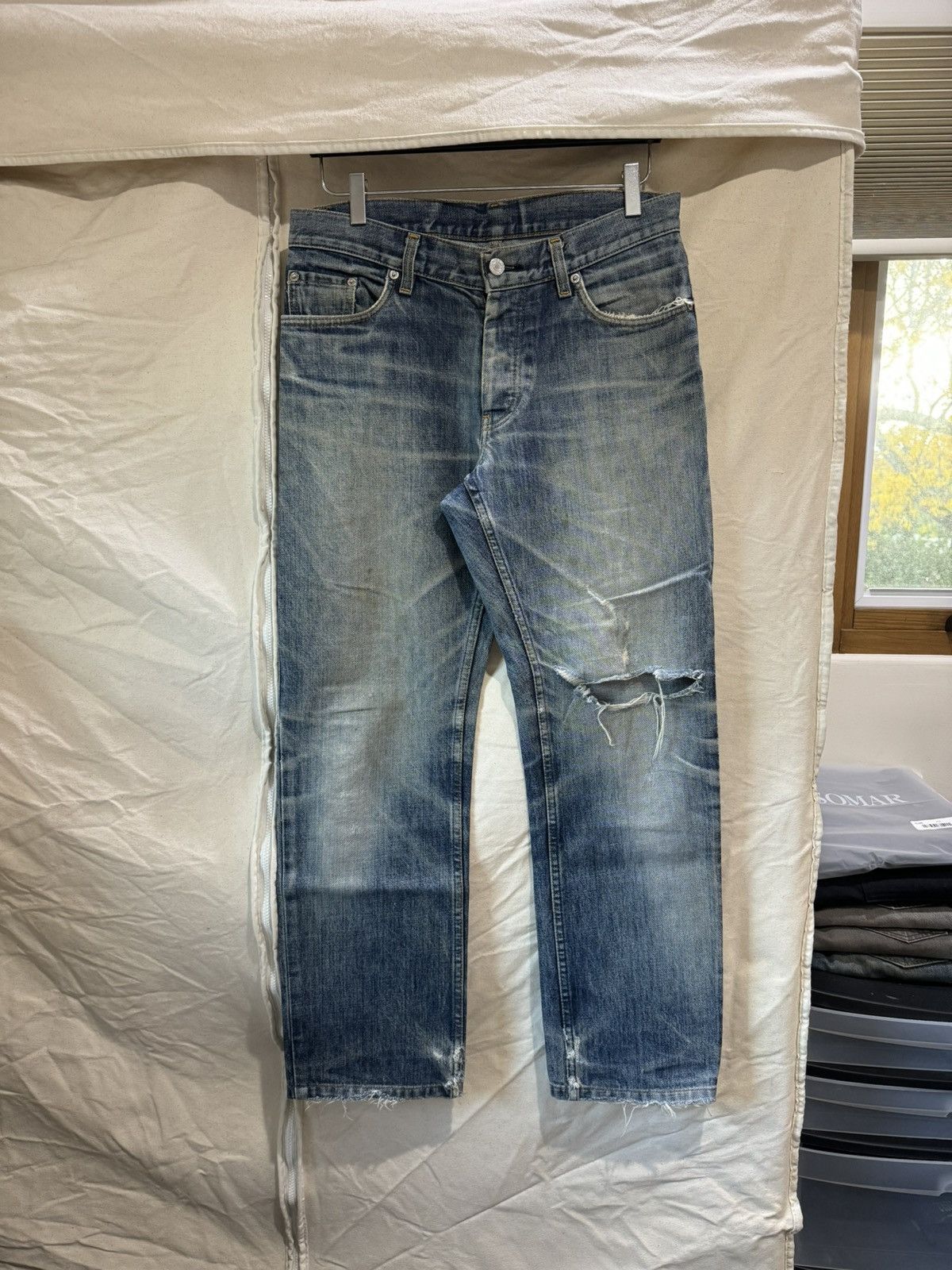 Image of 1998 Helmut Lang Faded Blue Classic Cut Denim Distressed 30, Men's