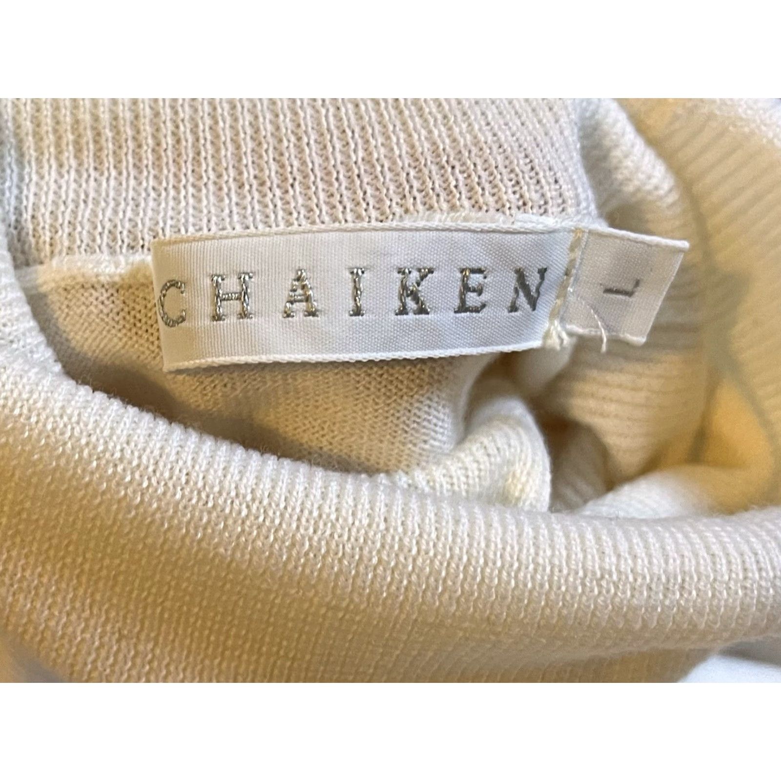Vintage Chaiken Turtleneck Sweater Knit Shirt Women’s L Ivory Tasseled Sleeve Size L / US 10 / IT 46 - 4 Thumbnail
