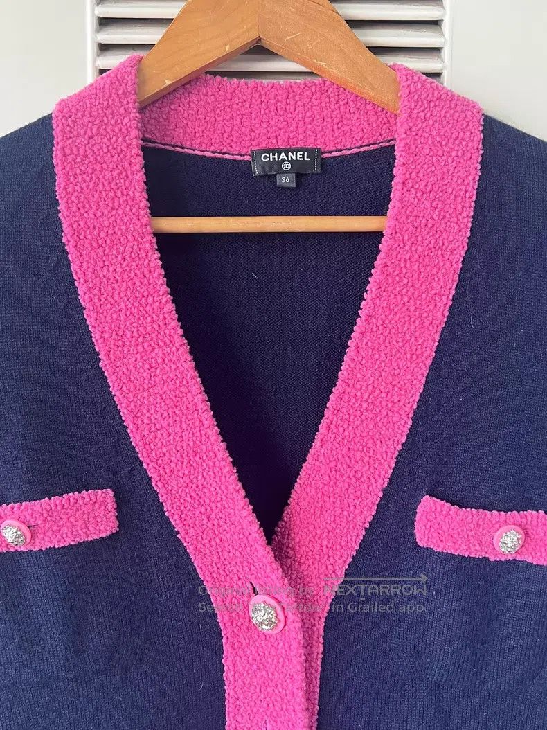 Chanel Chanel 19K dark blue pink edge cashmere cardigan coat Size XS / US 0-2 / IT 36-38 - 3 Thumbnail