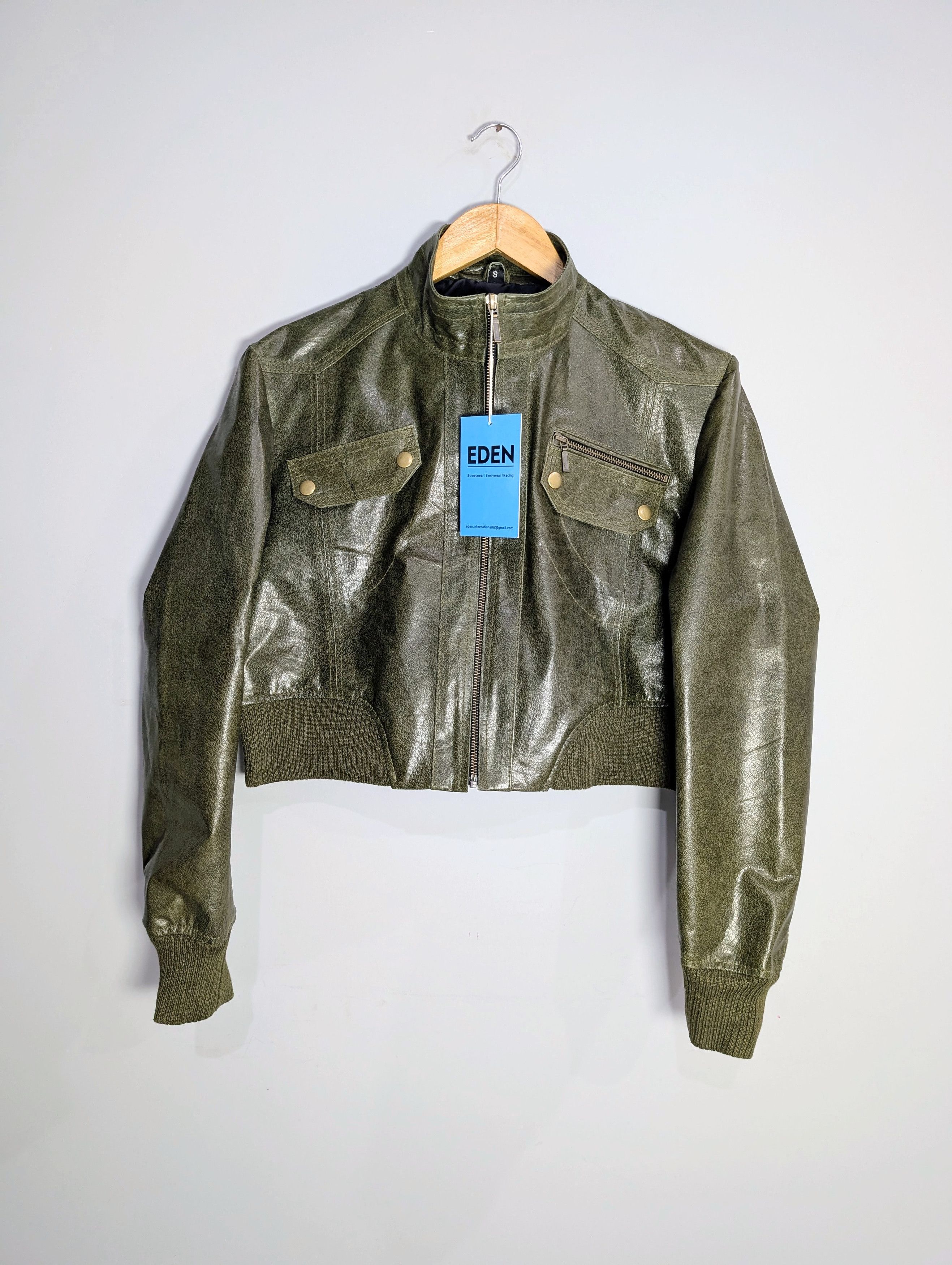 Women Cropped Leather Jacket Vintage 90s Style Outerwear