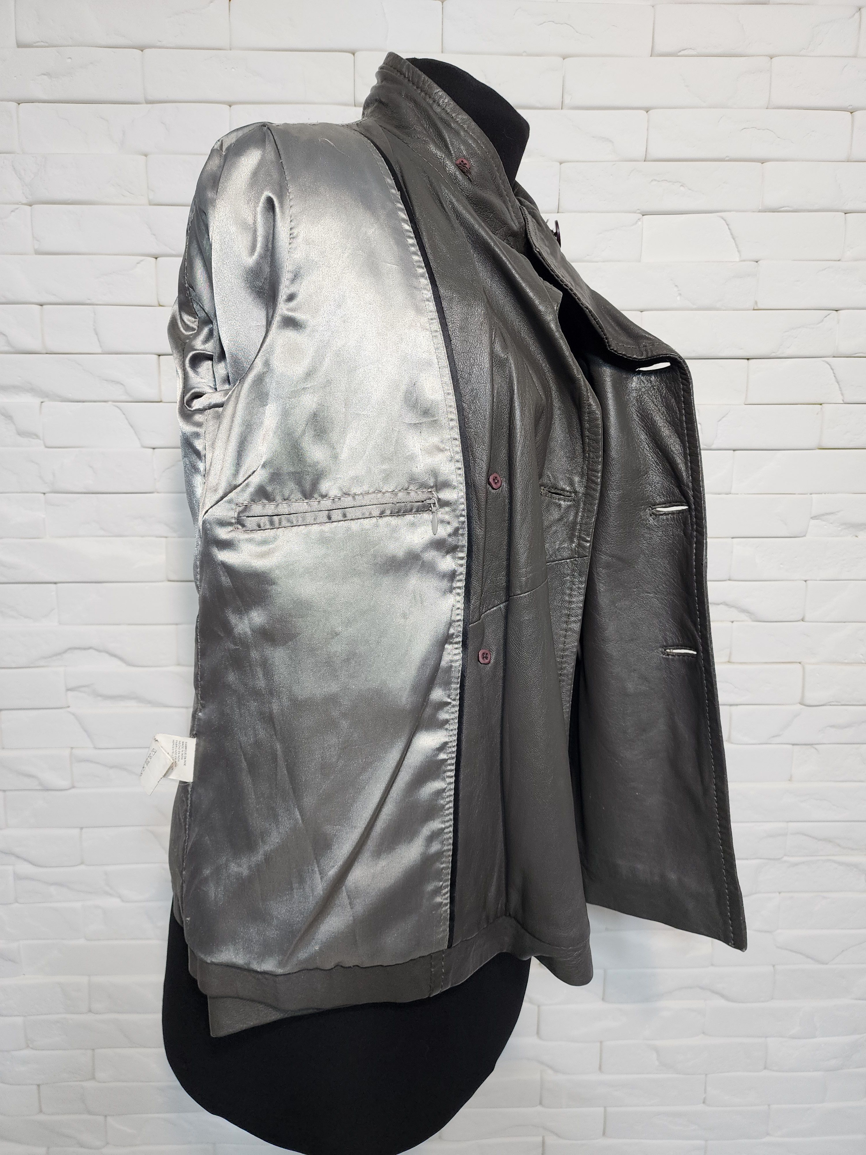 Genuine Leather Gray Leather Jacket: Women's Business Style, Metal Buttons Size L / US 10 / IT 46 - 10 Thumbnail