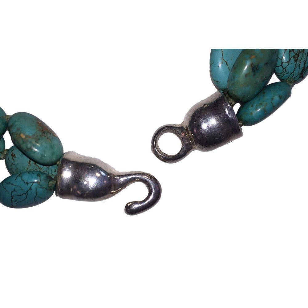 Handmade Triple Strand Turquoise Bead Necklace Silver Plated Beads Size ONE SIZE - 4 Thumbnail