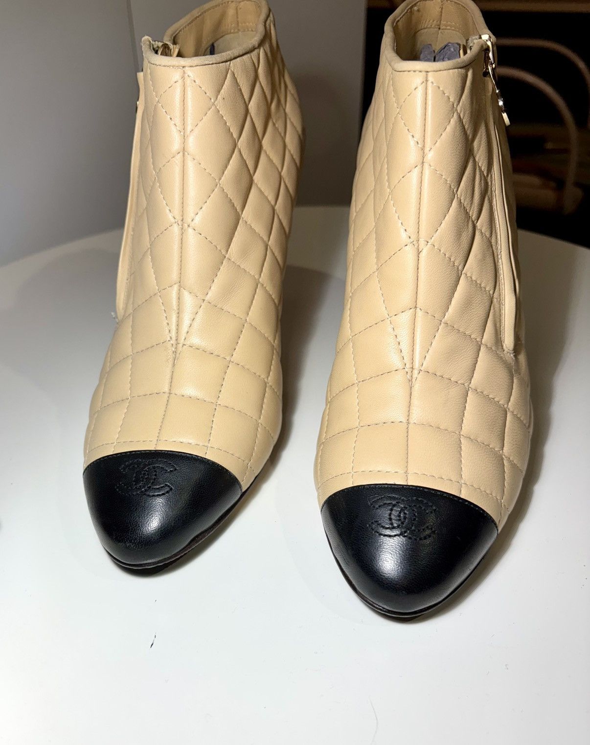 Chanel Chanel Beige Leather Cap-Toe Quilted Ankle Boots Size US 10 / IT 40 - 8 Thumbnail