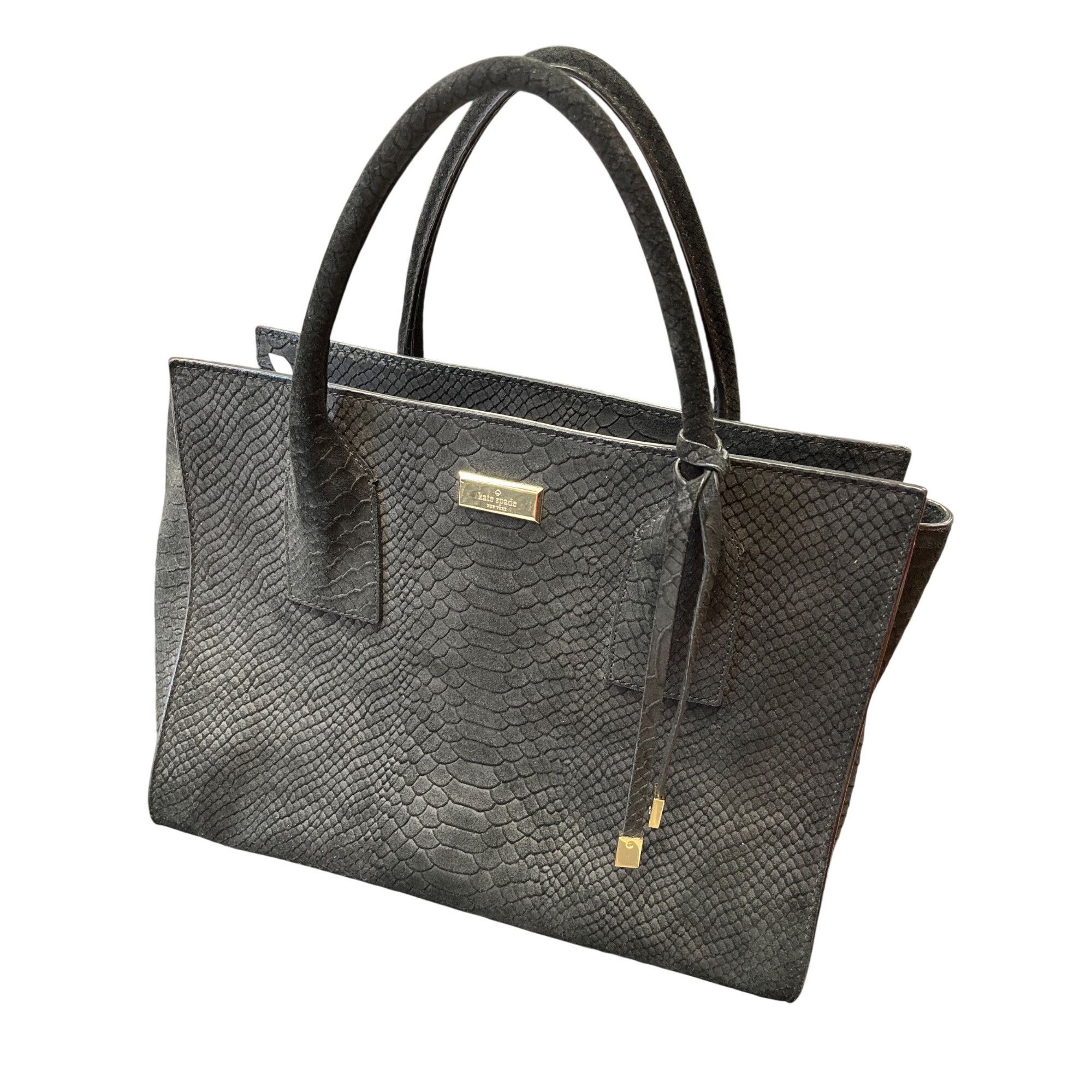 Kate Spade Kate Spade wms blacl leather croc satchel handbag SKU 9883 Size ONE SIZE - 1 Thumbnail