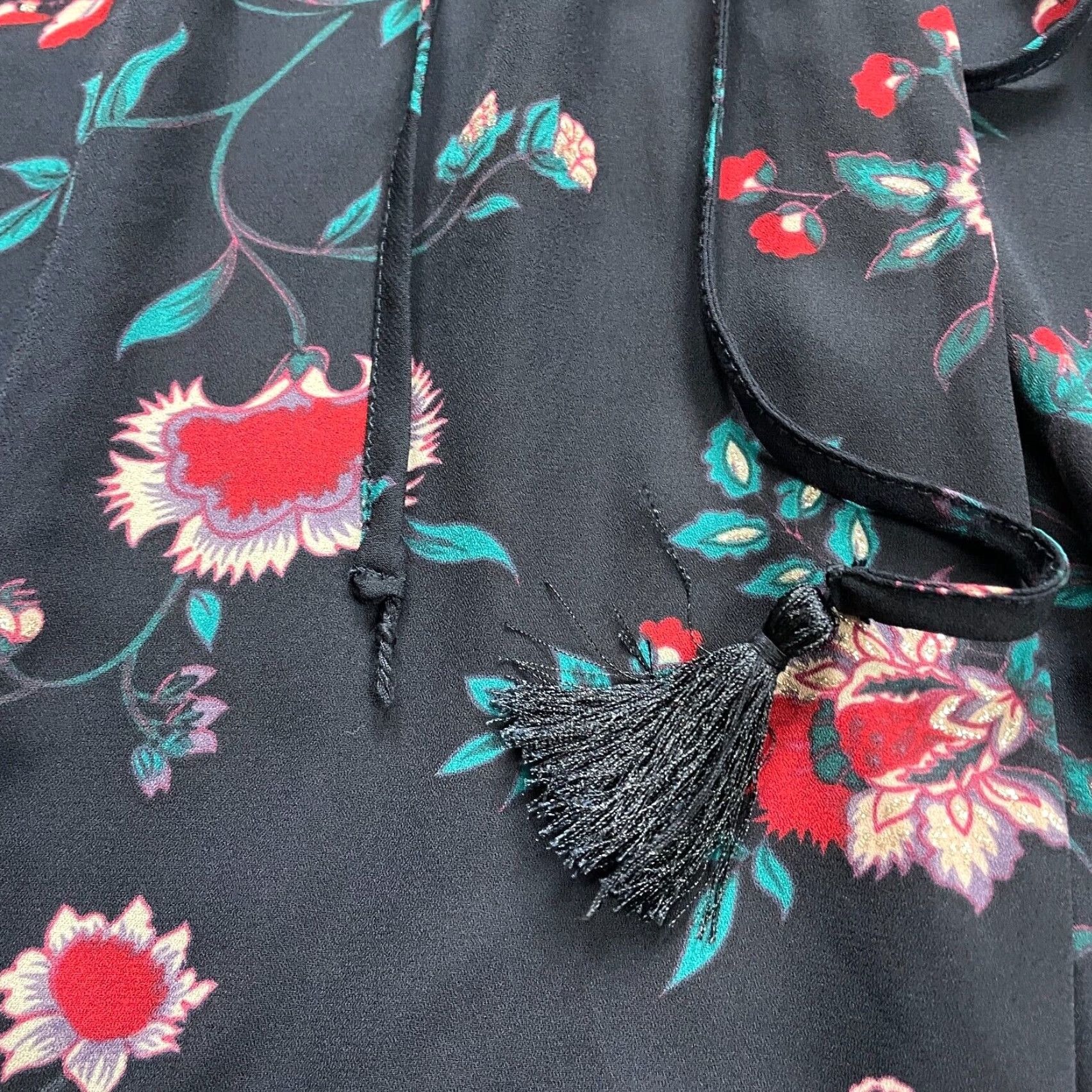 Faded Glory Faded Glory Tunic Blouse 2XL Navy Blue Floral Tasseled Long Sleeve Casual Womens Size XXL / US 16-18 / IT 52-54 - 5 Thumbnail