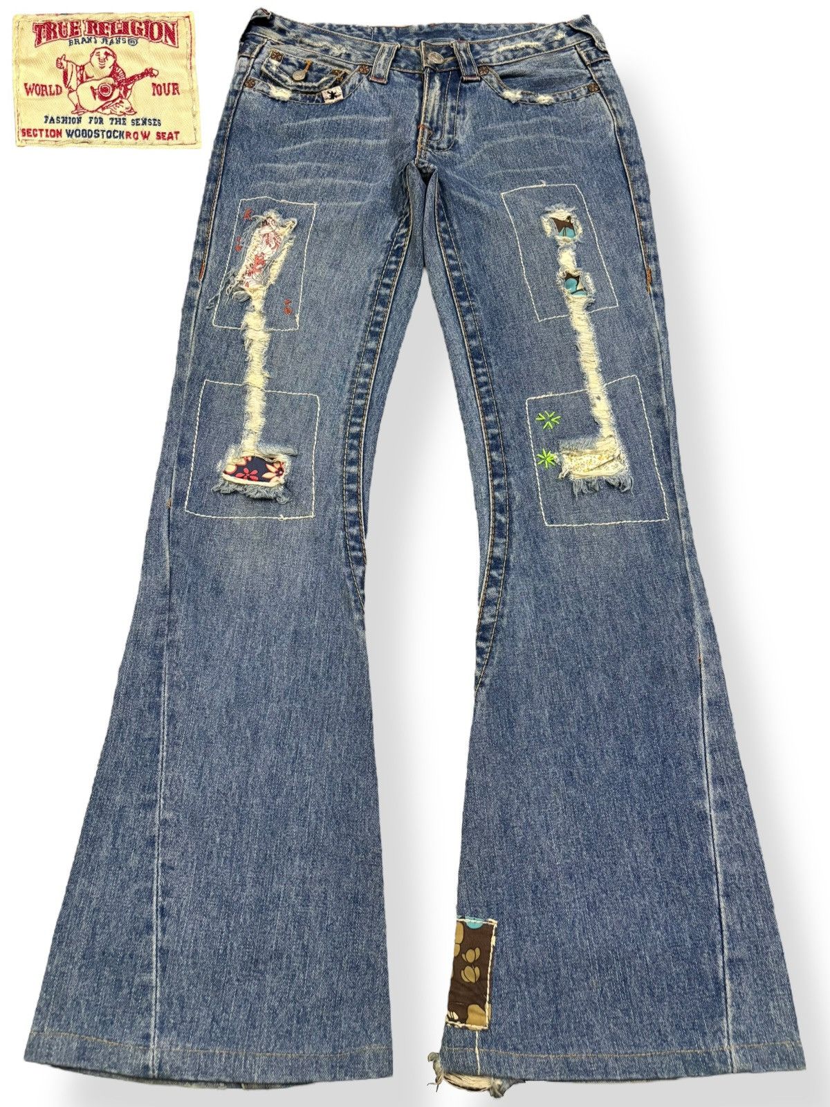 True Religion Vintage True Religion Woodstock Floral Patched Flare Jeans Size US 29 - 1 Thumbnail