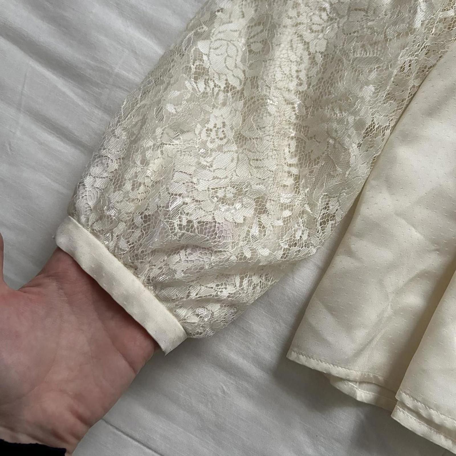 Axes Femme Cream textured lace blouse with long sleeves
