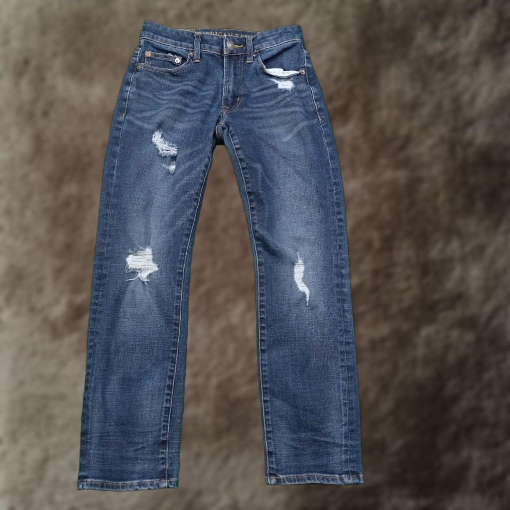 American Eagle Outfitters AMERICAN EAGLE EXTREME FLEX SLIM STRAIGHT DISTRESSED DENIM JEANS MENS 26X28 BLUE Size US 26 / EU 42 - 1 Thumbnail
