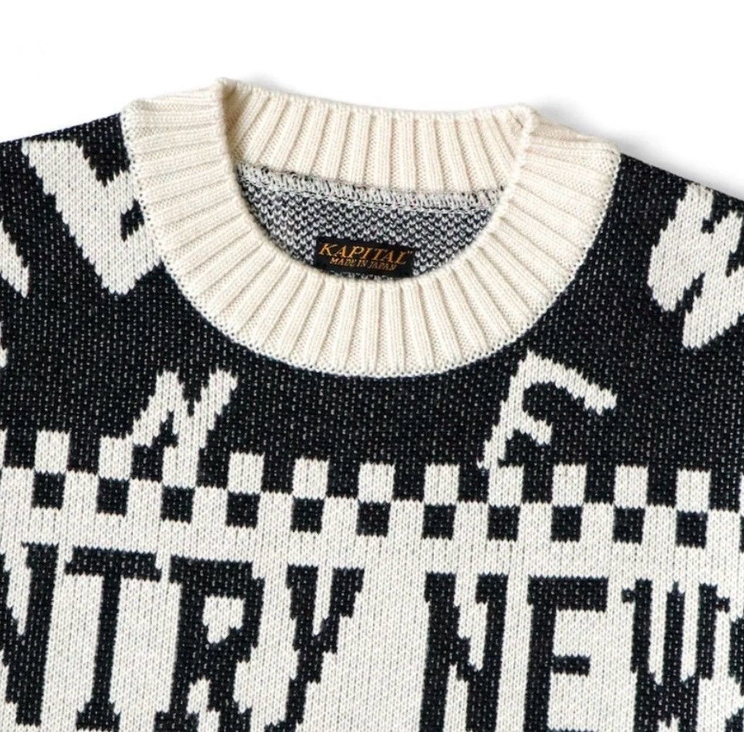 Kapital × Kapital Kountry Kapital 8G Knit Newspaper Pattern Crew Sweater Kinari Size US L / EU 52-54 / 3 - 3 Thumbnail