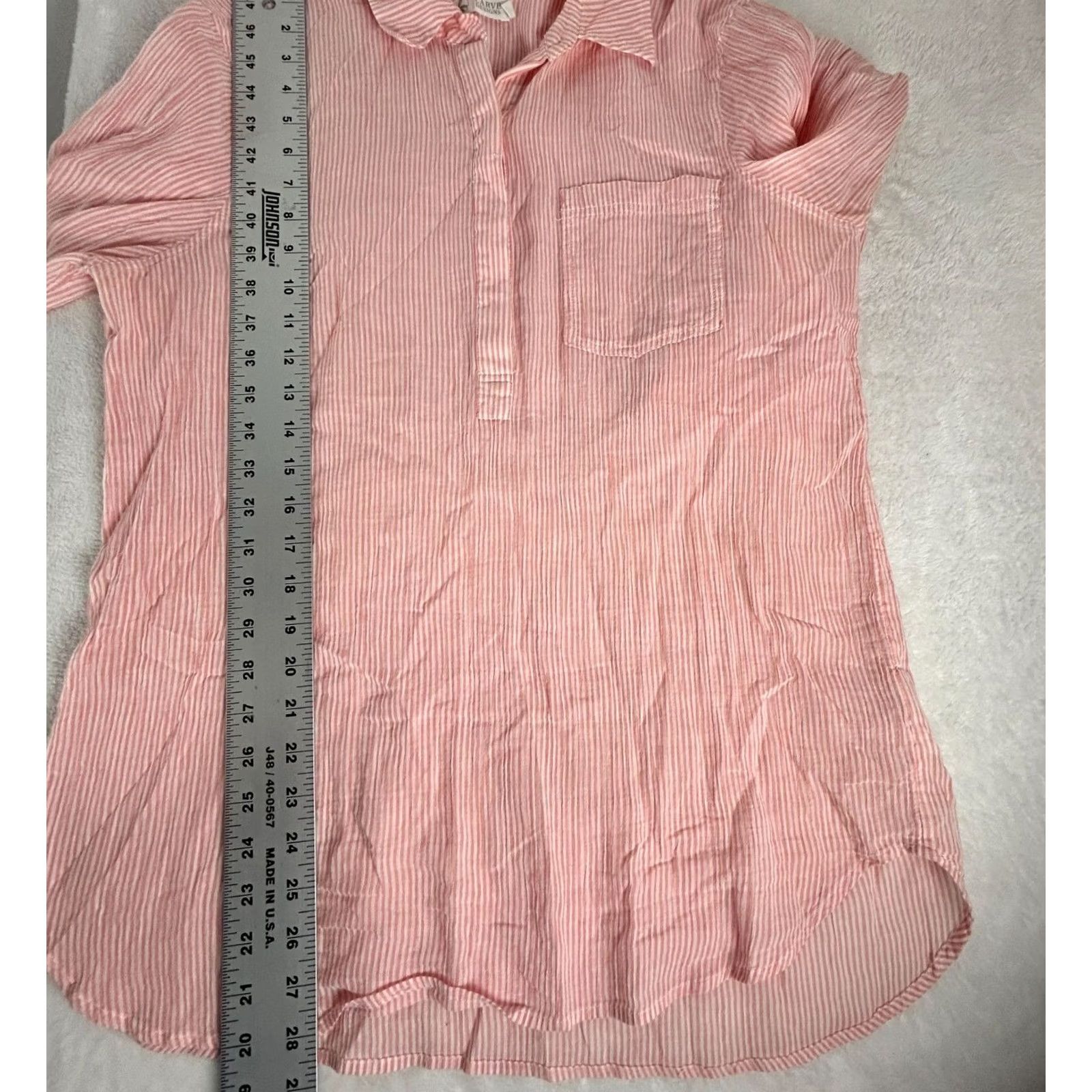 Vintage Carve Designs Womens Organic Cotton Striped Long Sleeve Henley Shirt Medium Pink Size M / US 6-8 / IT 42-44 - 7 Thumbnail