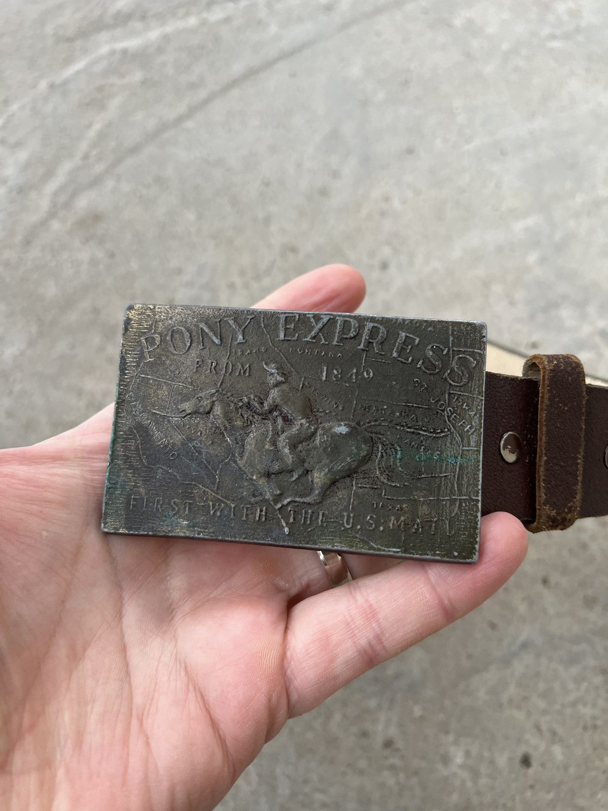 Vintage Rare Pony Express First U.S. Mail Leather Belt Size ONE SIZE - 2 Thumbnail