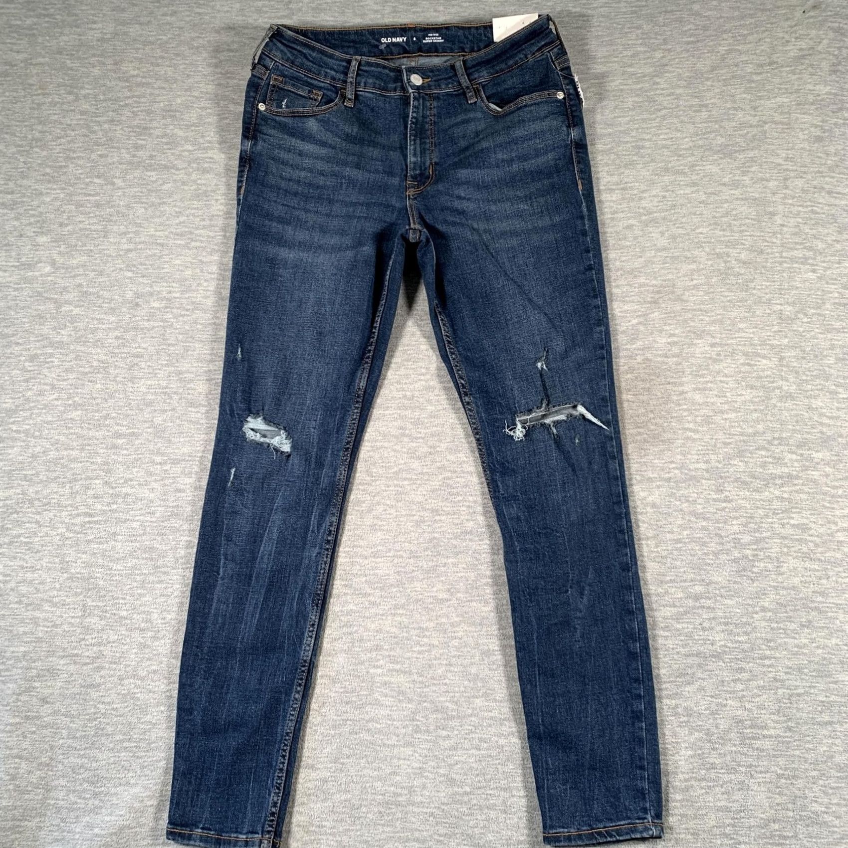 Old Navy Old Navy Jeans Womens 8 Blue Rockstar Super Skinny Mid Rise Distressed Stretch Denim Size 30" / US 8 / IT 44 - 2 Thumbnail