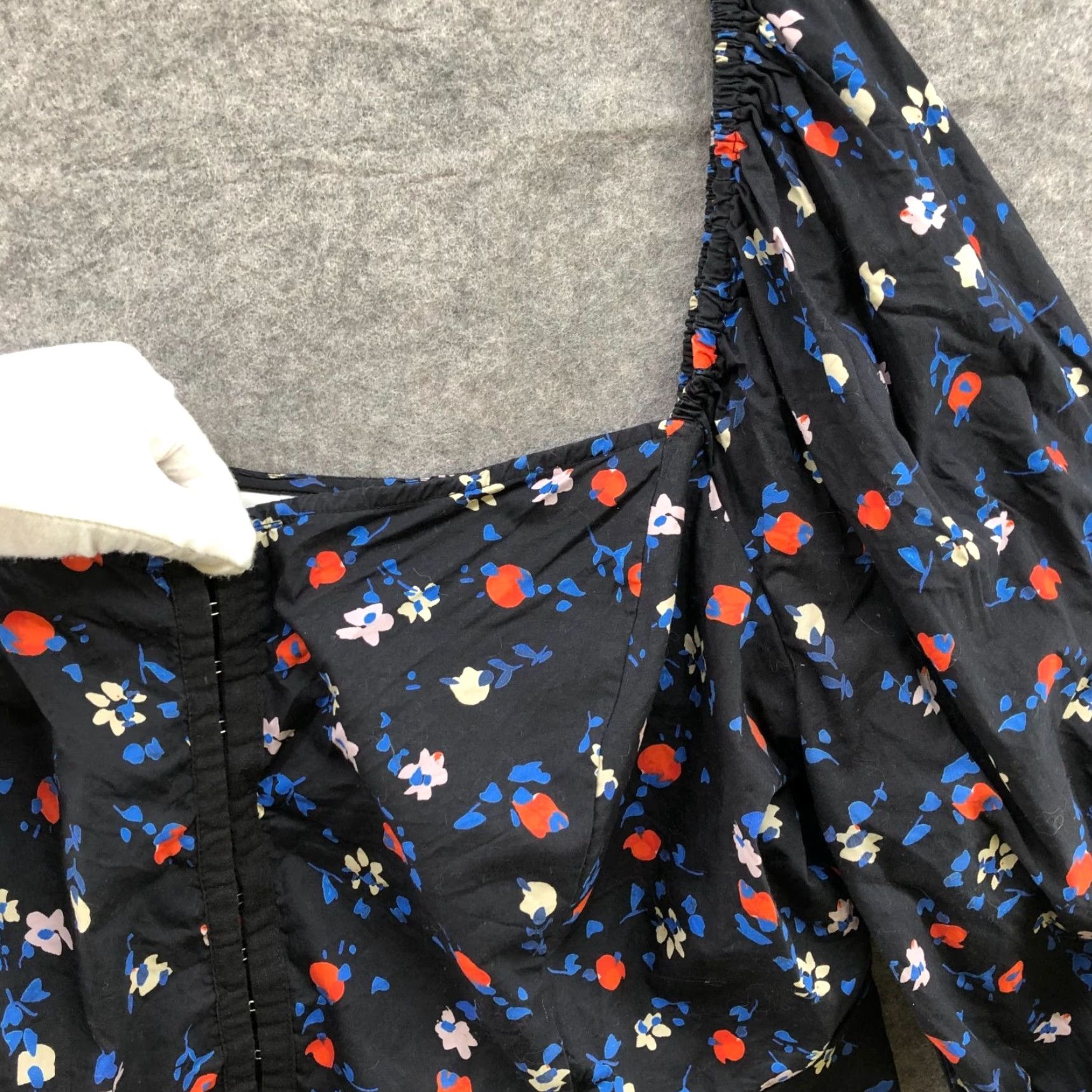 Vintage Asos Collusion Corset Square Neck Crop Top Womens 20 Puff Sleeve Blue Floral Cotton Blouse Size 3XL / US 20-22 - 6 Thumbnail