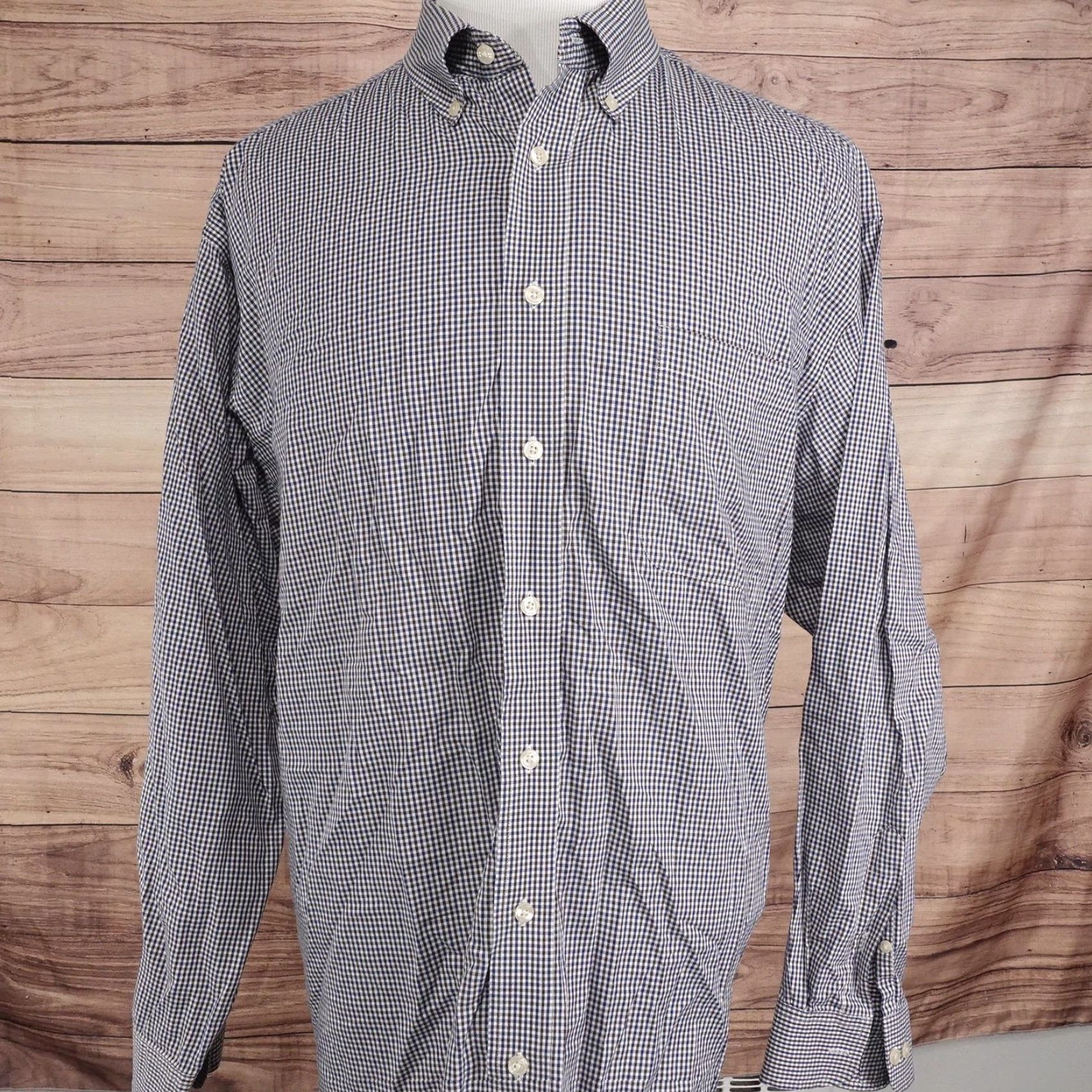 Roundtree & Yorke Roundtree & Yorke Shirt Big 2X Blue Check Long Sleeve Button-Up Regular Fit Mens Size US XXL / EU 58 / 5 - 3 Thumbnail
