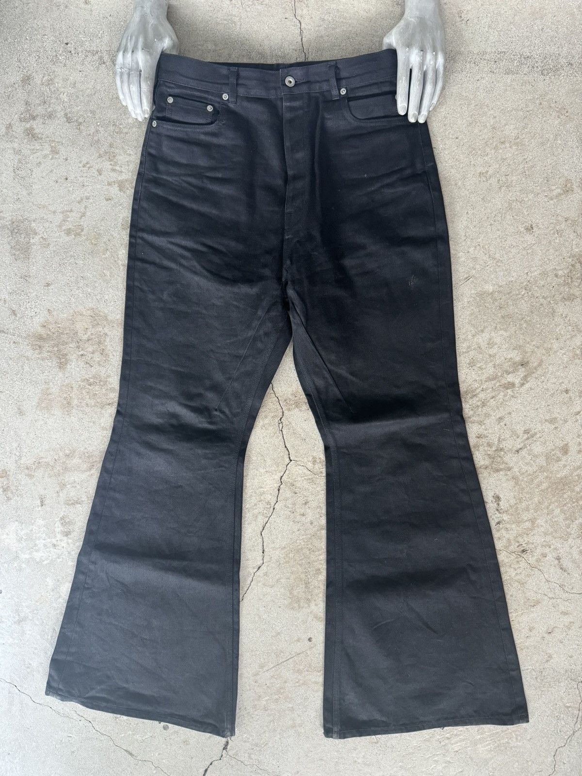 Rick Owens AW22 Rick Owens Waxed Bolan Bootcut Flared Denim Jeans