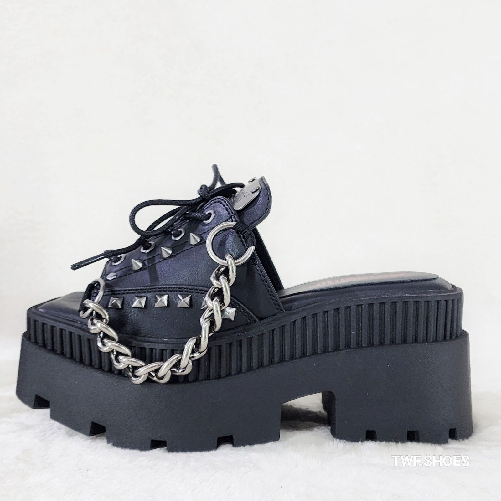 Other Wicked Wrath 58 Square Toe Goth Lace Up Big Buckle Strap Ank Size US 11 / IT 41 - 2 Thumbnail