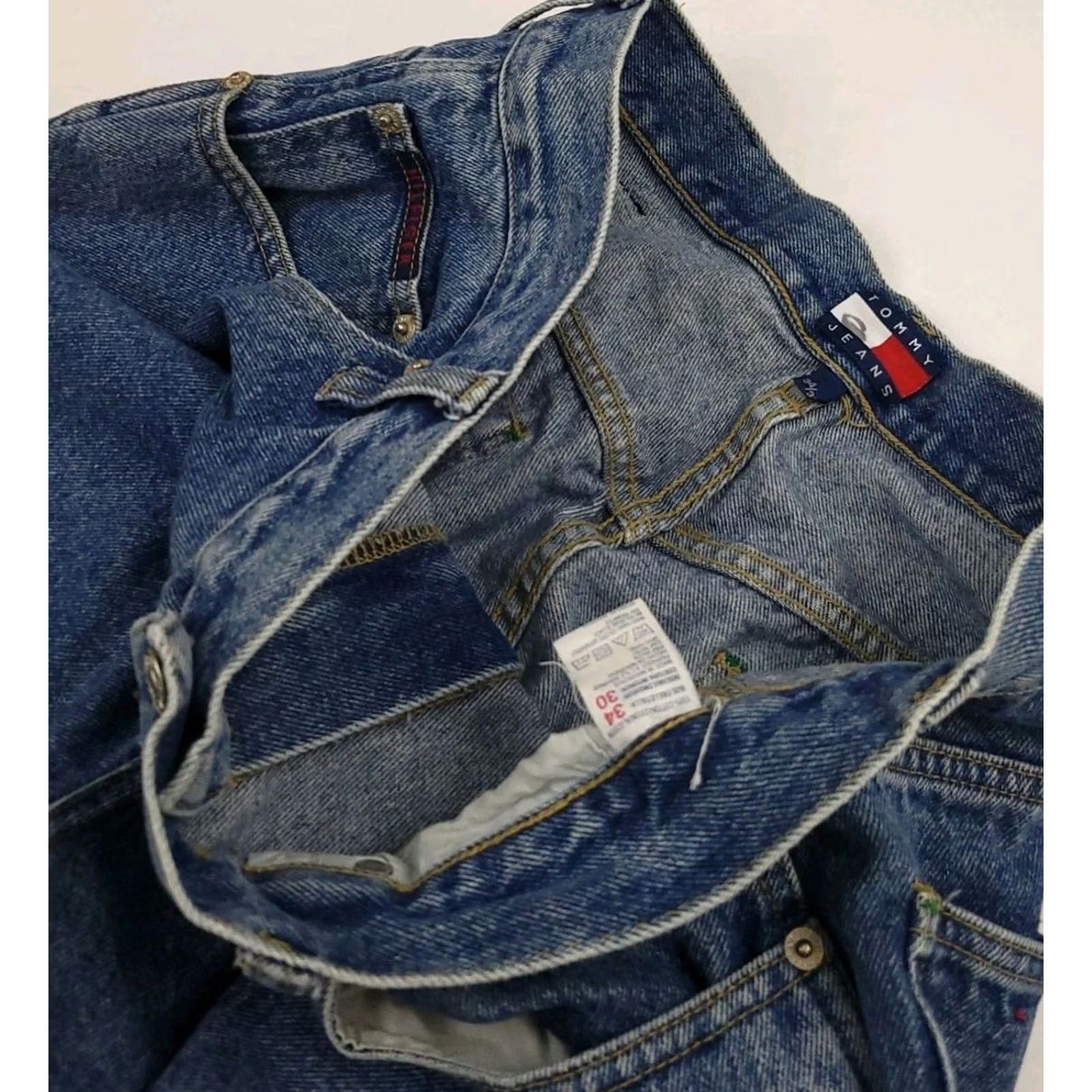 Tommy Hilfiger VINTAGE Tommy Hilfiger Baggy Carpenter Jeans USA Denim 34x29 Mens Blue 90s Flag Logo Size US 34 / EU 50 - 4 Thumbnail