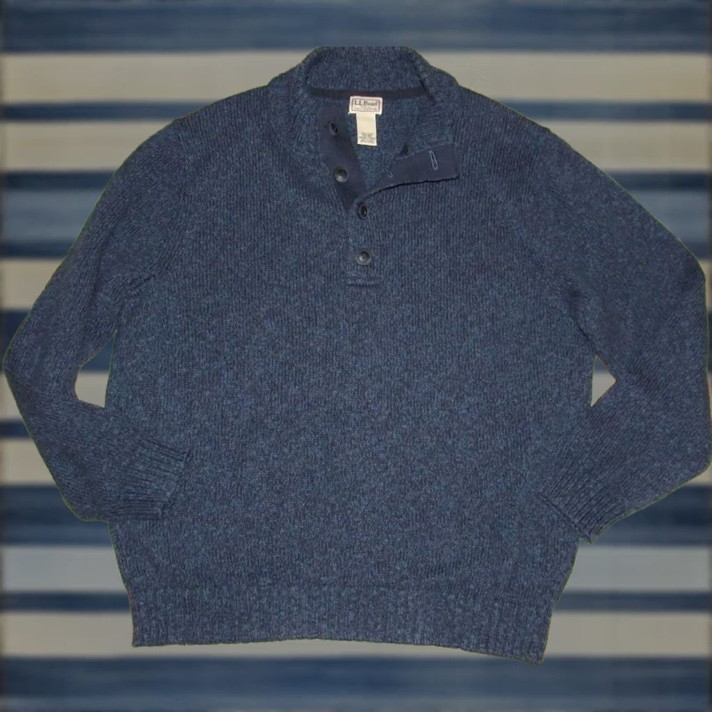 Vintage LL BEAN Blue Cotton Henley Sweater XXL Mens Size US XXL / EU 58 / 5 - 1 Thumbnail