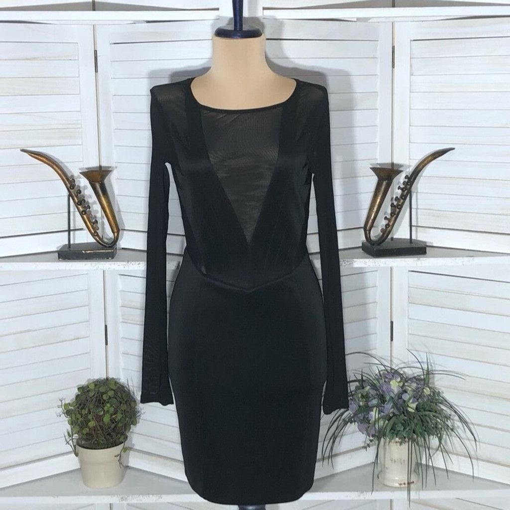Vintage Mini Dress Backless Bodycon Sheer Mesh Cut Out Black sz M Size L / US 10 / IT 46 - 9 Thumbnail