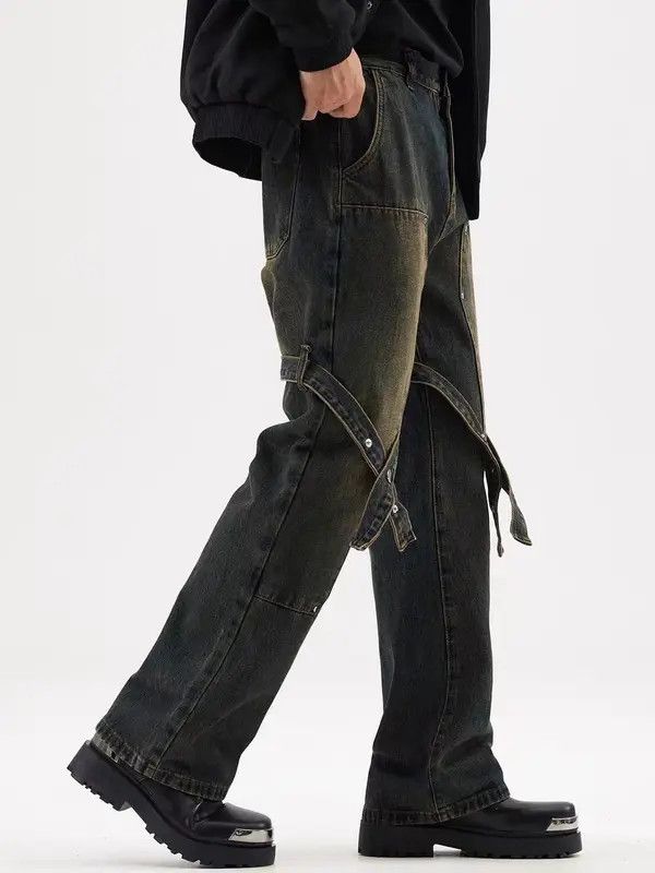 Japanese Brand VIBE Workwear wide-leg jeans with retro strappy design Size US 32 / EU 48 - 4 Thumbnail