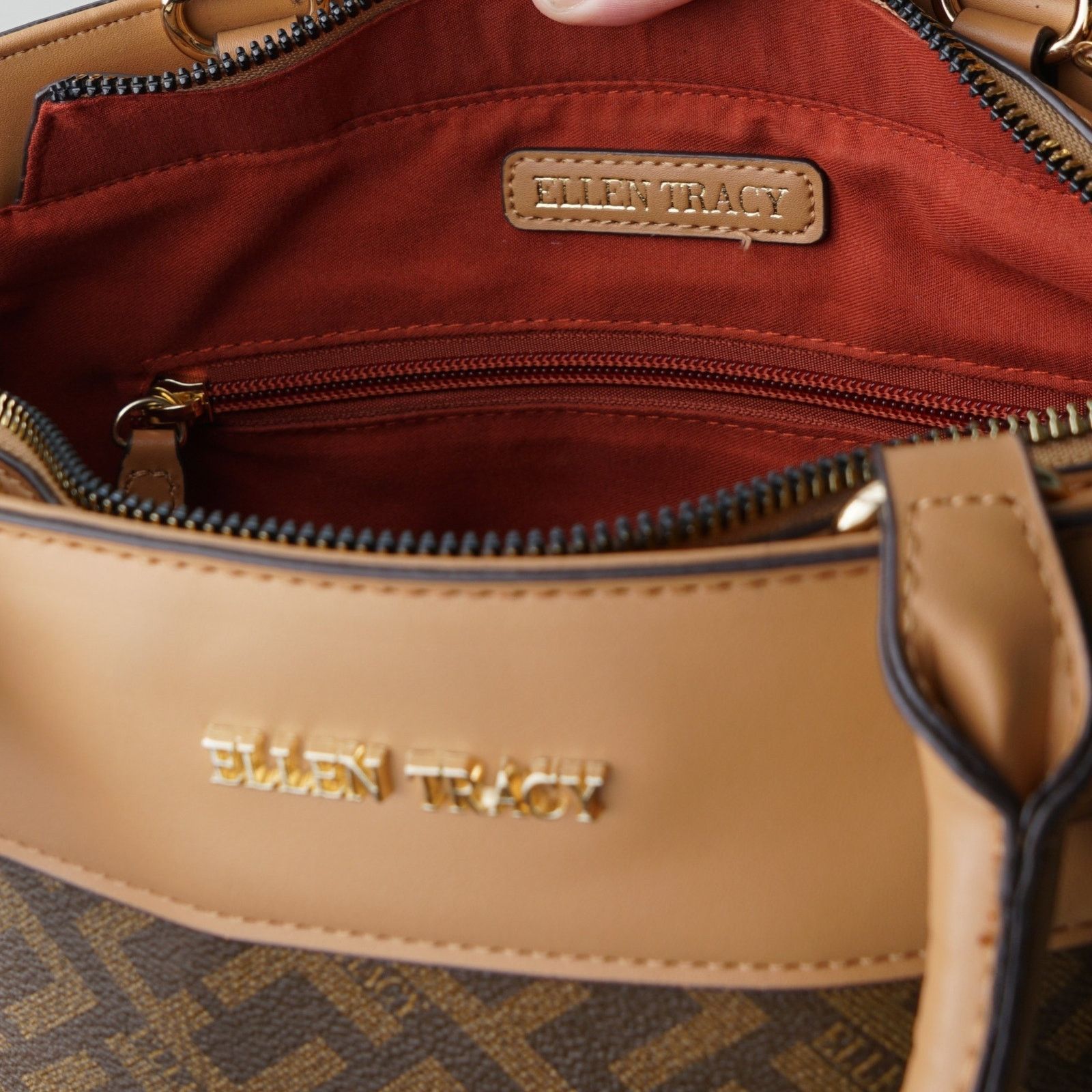 Ellen Tracy Ellen Tracy Logo Print Coated Canvas Satchel Handbag Strap Size ONE SIZE - 11 Thumbnail