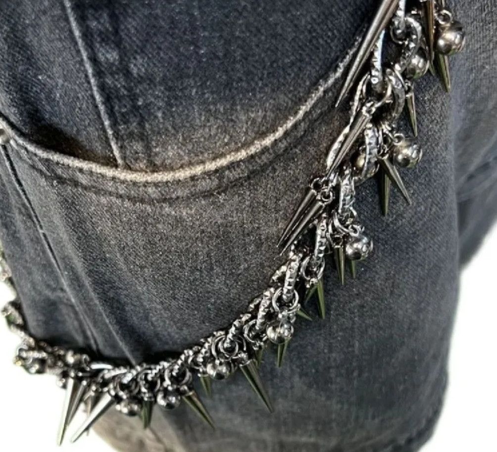 Japanese Brand × Vintage Punk Black Gun Plated Rivet Metal Biker Pants Chain Size ONE SIZE - 2 Thumbnail