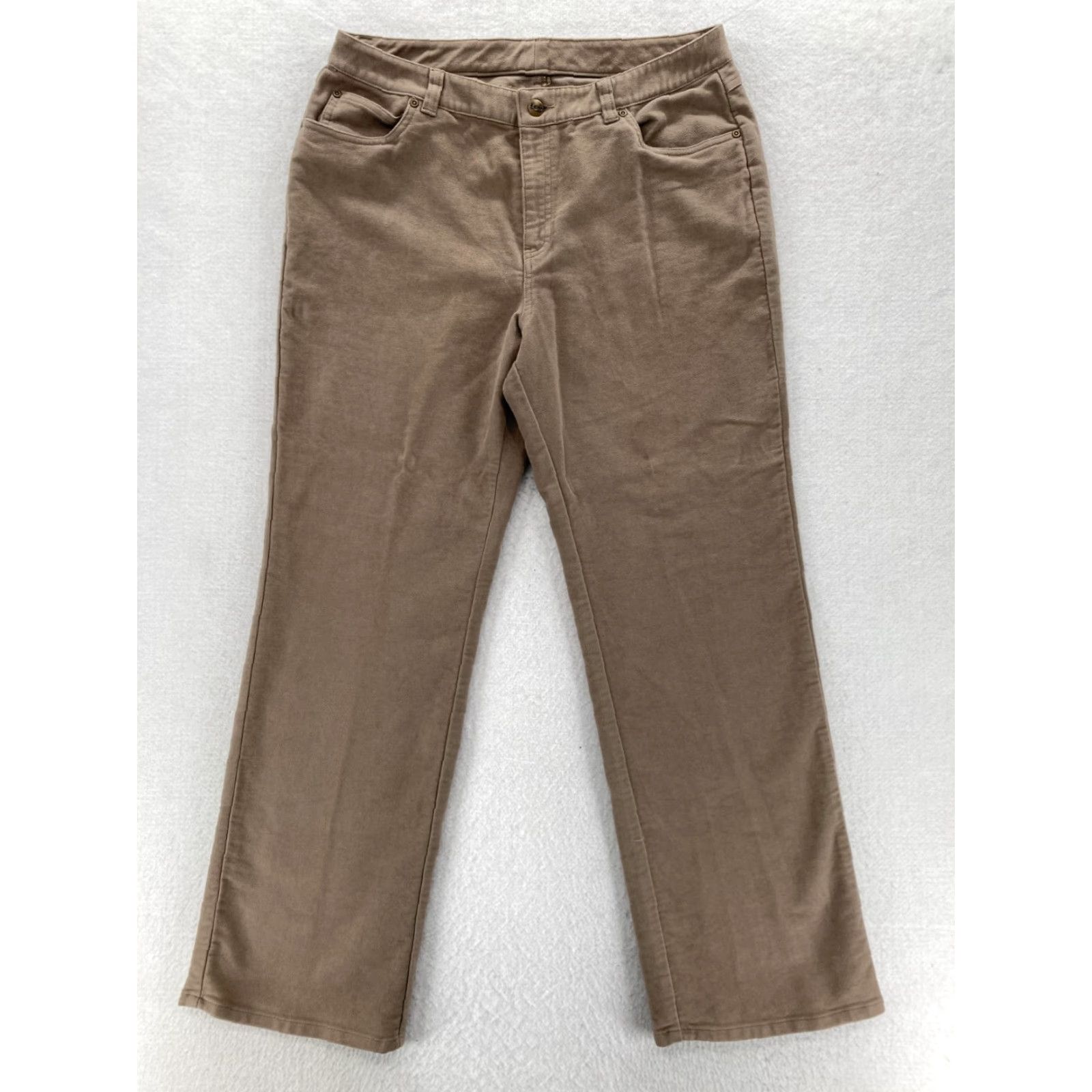 Vintage L.L. Bean Women 14 Brown Soft Stretch Flat Front Chino Pants Mid Rise Pants Size 36" / US 14 / IT 50 - 2 Thumbnail