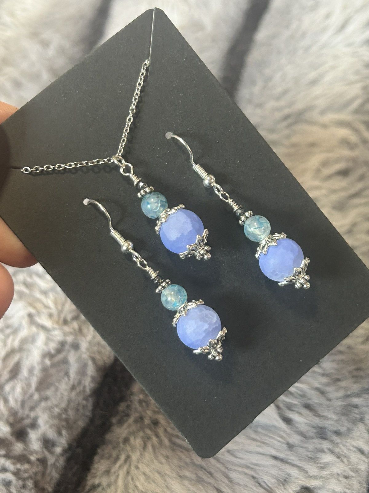 Handmade Handcrafted periwinkle crackle glass dragon vein agate set Size ONE SIZE - 1 Thumbnail