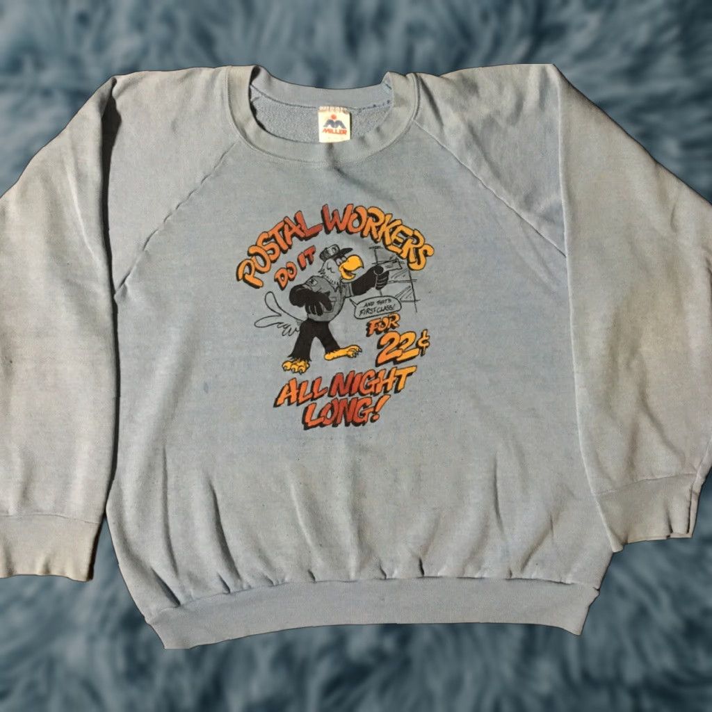 Vintage Vtg 80s USPS Postal Workers Do It All Night Faded Sweatshirt L XL US Mail Grunge Size US L / EU 52-54 / 3 - 1 Thumbnail
