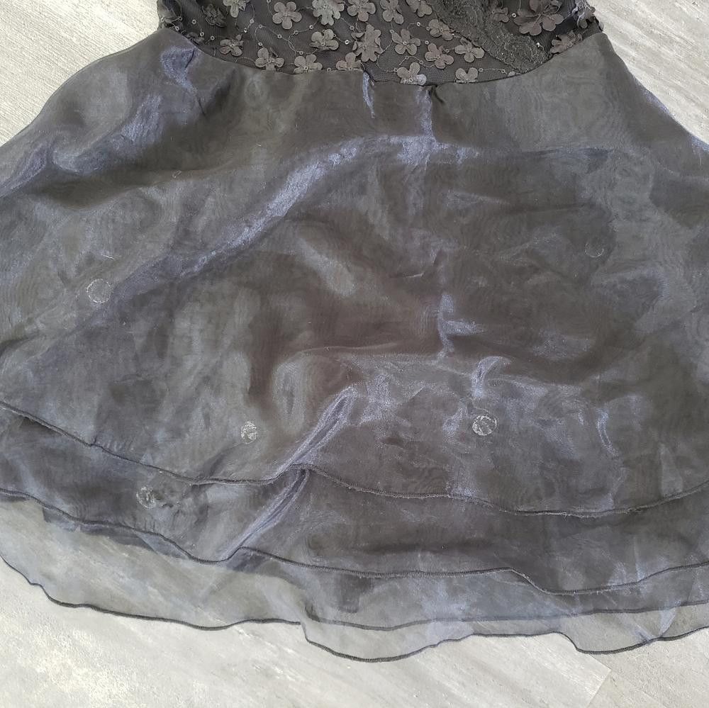 Designer Black Floral Detailed Dressy Tulle Mini Size M / US 6-8 / IT 42-44 - 3 Thumbnail