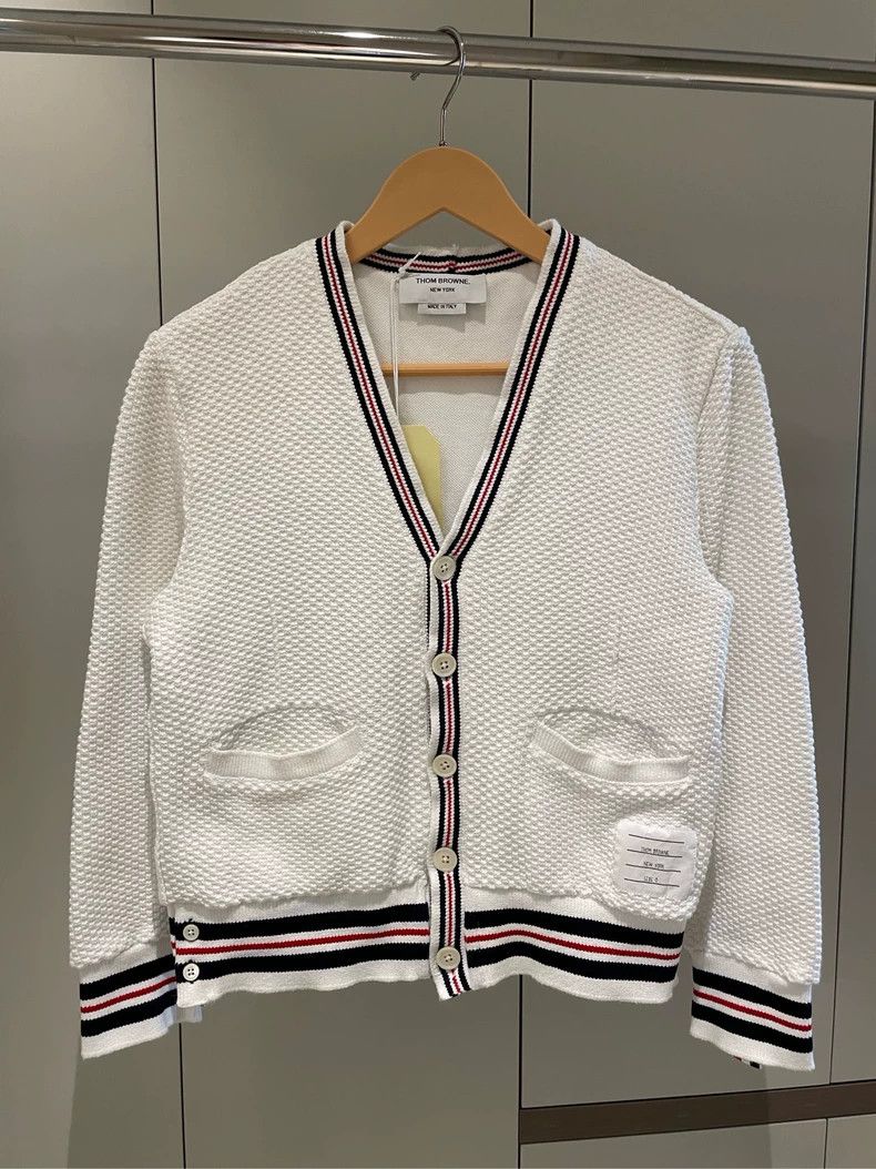 Thom Browne Thom browne White striped pattern knitted cardigan jacket 2 Size US XS / EU 42 / 0 - 2 Thumbnail