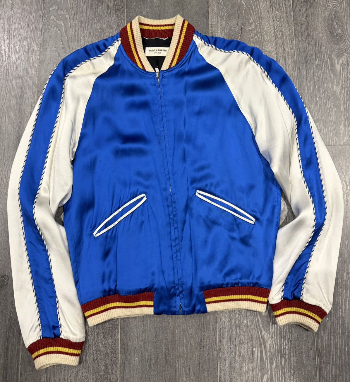 Saint Laurent Paris SS14 Blue Silk Teddy Jacket Size US S / EU 44-46 / 1 - 1 Thumbnail