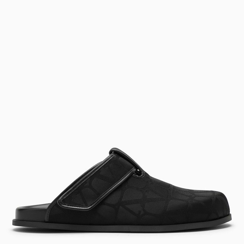 image of Valentino Garavani Black Sabot With Toile Iconographe Motif Shoes, Men's (Size 7)
