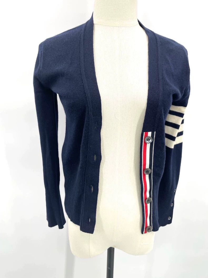 Thom Browne Thom Browne Navy Cashmere Cardigan with Stripes - dmc Size US S / EU 44-46 / 1 - 1 Thumbnail